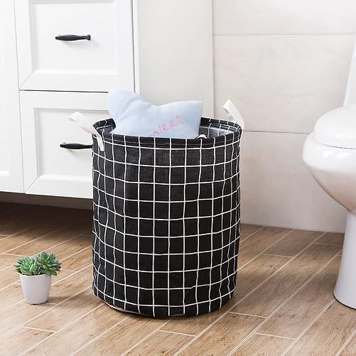 Kuber Industries Foldable Storage Basket|Round Toy Storage Bin|Side Grab Handle|Wardrobe, Closet Organizer (Black)