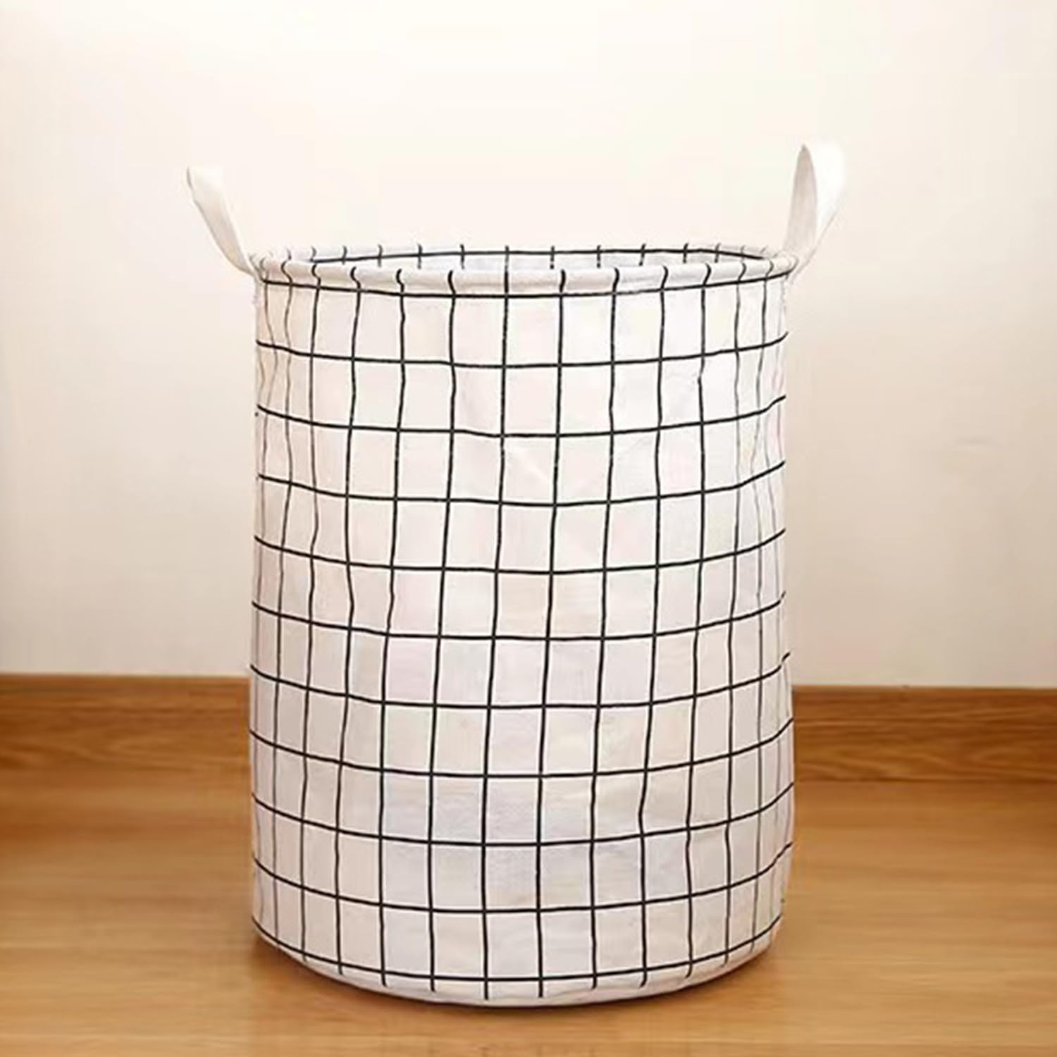 Kuber Industries Foldable Storage Basket|Round Toy Storage Bin|Side Grab Handle|Wardrobe, Closet Organizer (White)