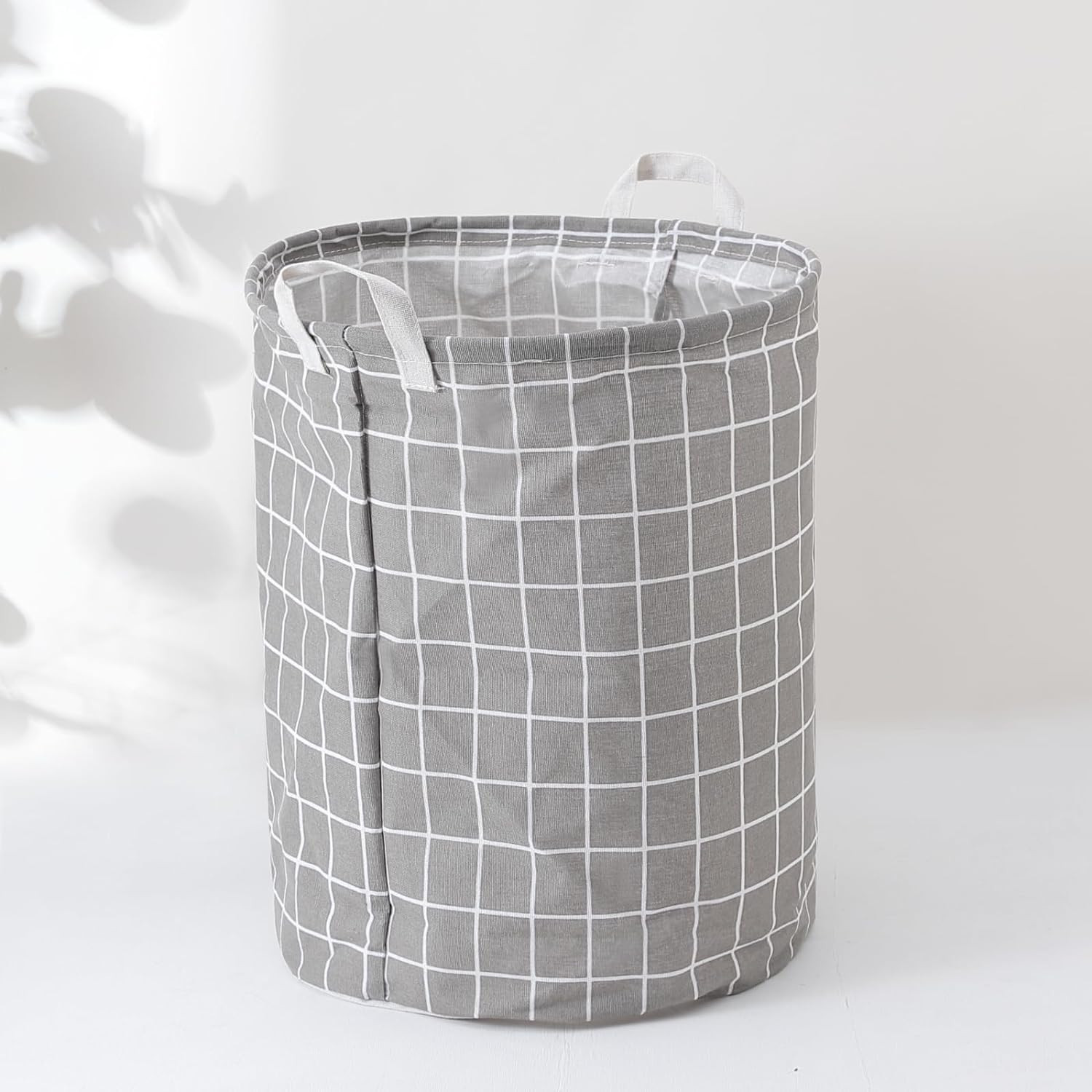 Kuber Industries Foldable Storage Basket|Round Toy Storage Bin|Side Grab Handle|Wardrobe, Closet Organizer (Grey)