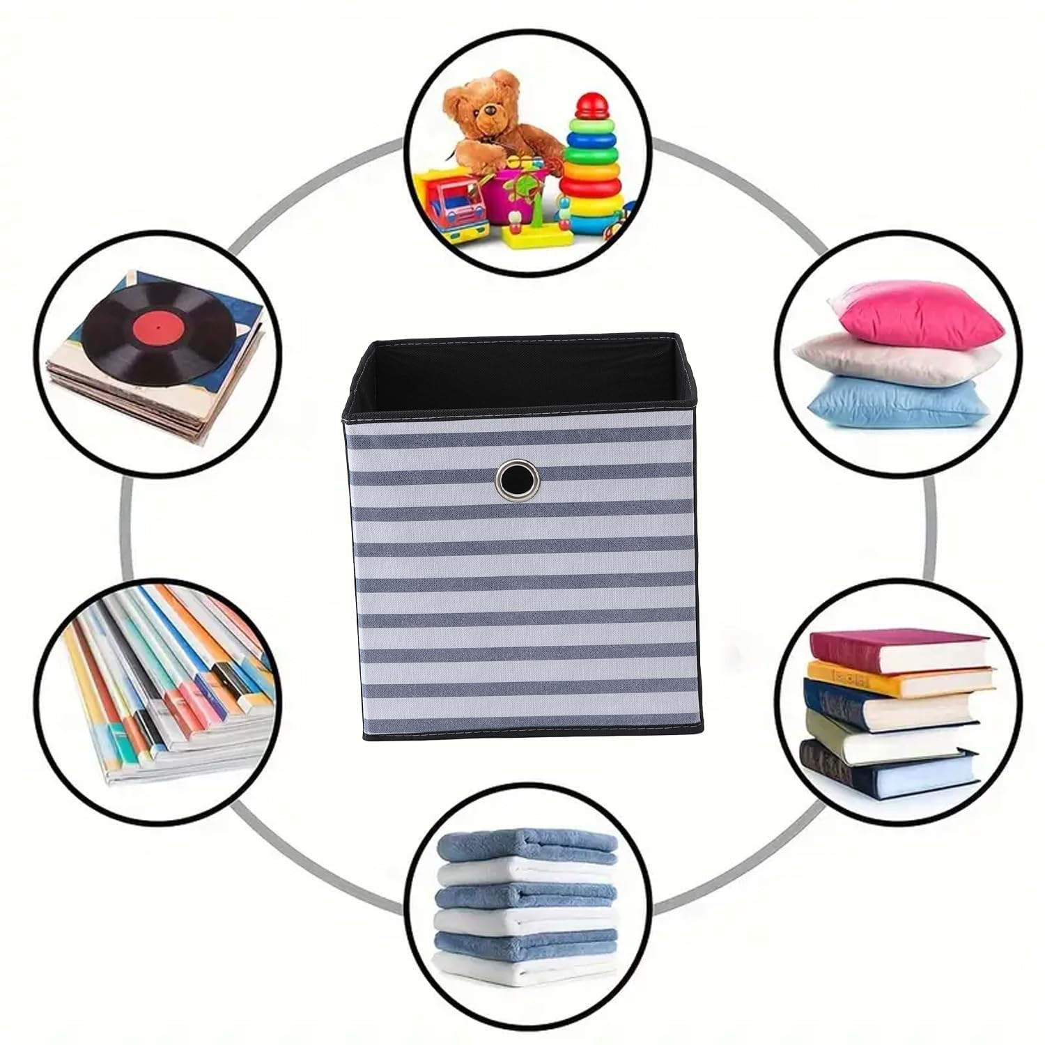 Kuber Industries Foldable Storage Basket|Square Toy Storage Bin|Front Grab Handle|Wardrobe, Closet Organizer (Navy Blue)