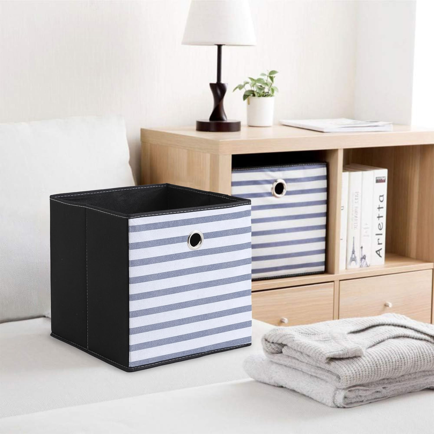 Kuber Industries Foldable Storage Basket|Square Toy Storage Bin|Front Grab Handle|Wardrobe, Closet Organizer (Navy Blue)