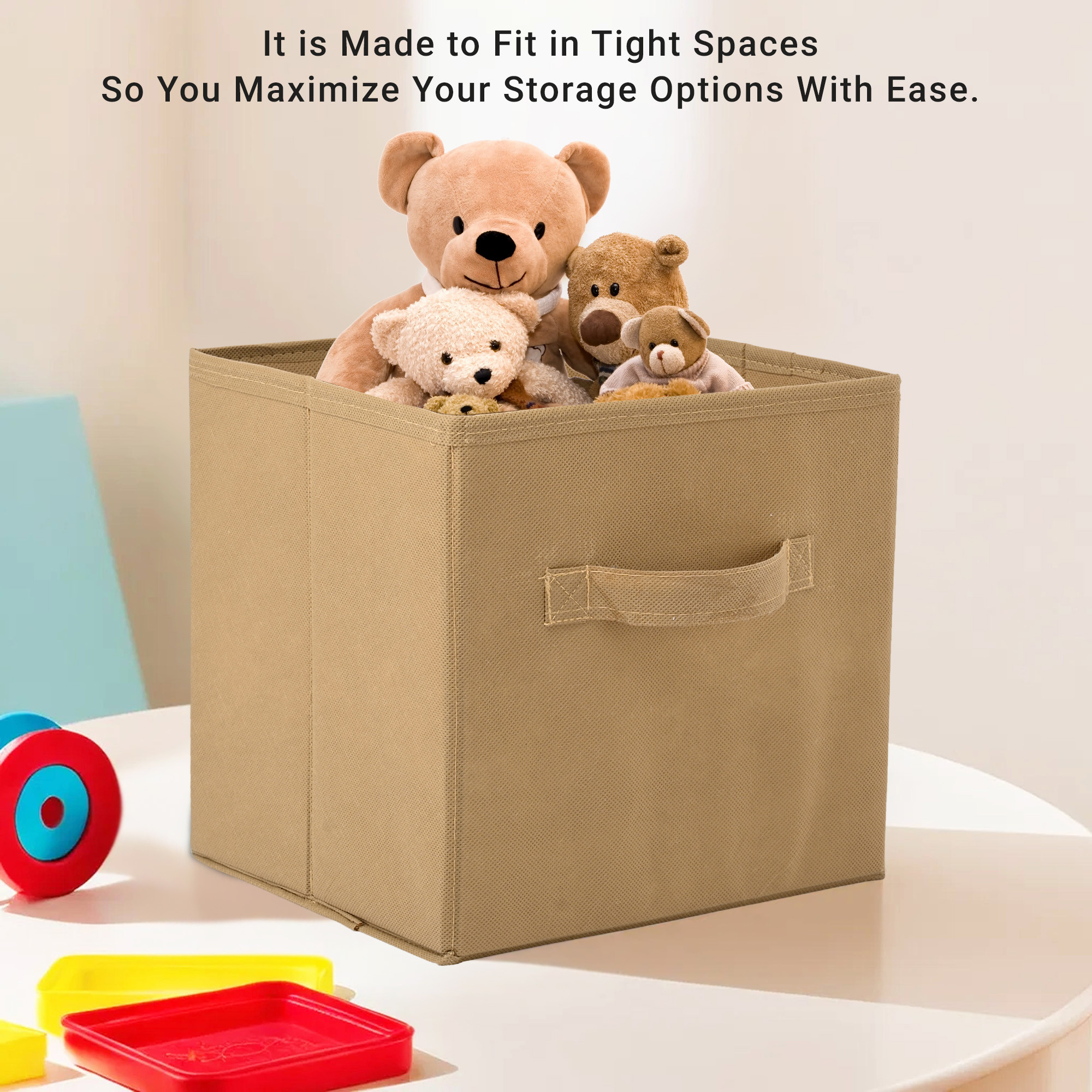 Kuber Industries Foldable Storage Box  Multipurpose Storage Organizer For Clothes  Plain Wardrobe Organizer for Book Stationary  Toys  11 Inch  Beige