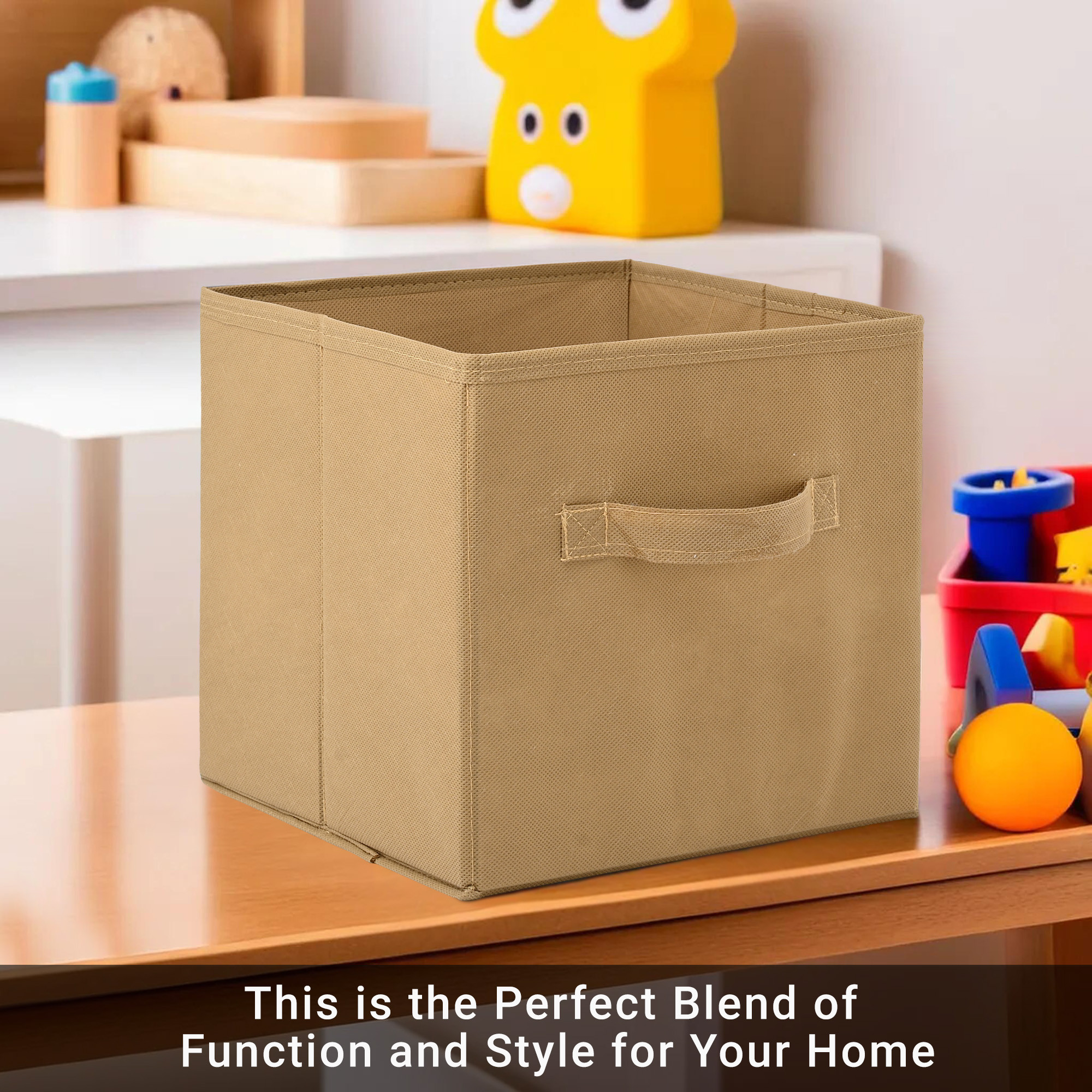 Kuber Industries Foldable Storage Box  Multipurpose Storage Organizer For Clothes  Plain Wardrobe Organizer for Book Stationary  Toys  11 Inch  Beige