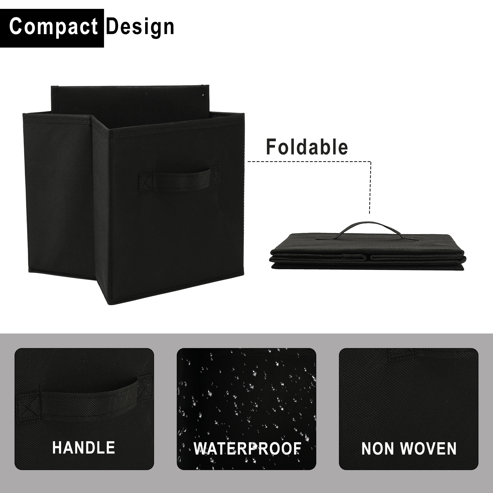 Kuber Industries Foldable Storage Box  Multipurpose Storage Organizer For Clothes  Plain Wardrobe Organizer for Book Stationary  Toys  11 Inch  Black