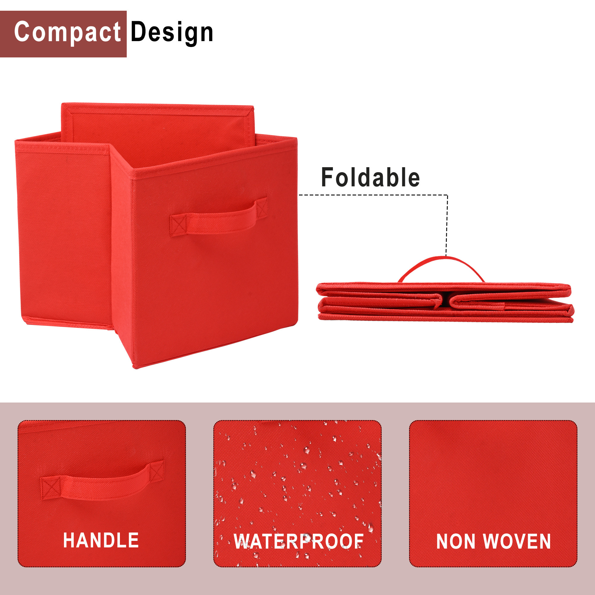 Kuber Industries Foldable Storage Box  Multipurpose Storage Organizer For Clothes  Plain Wardrobe Organizer for Book Stationary  Toys  11 Inch  Red