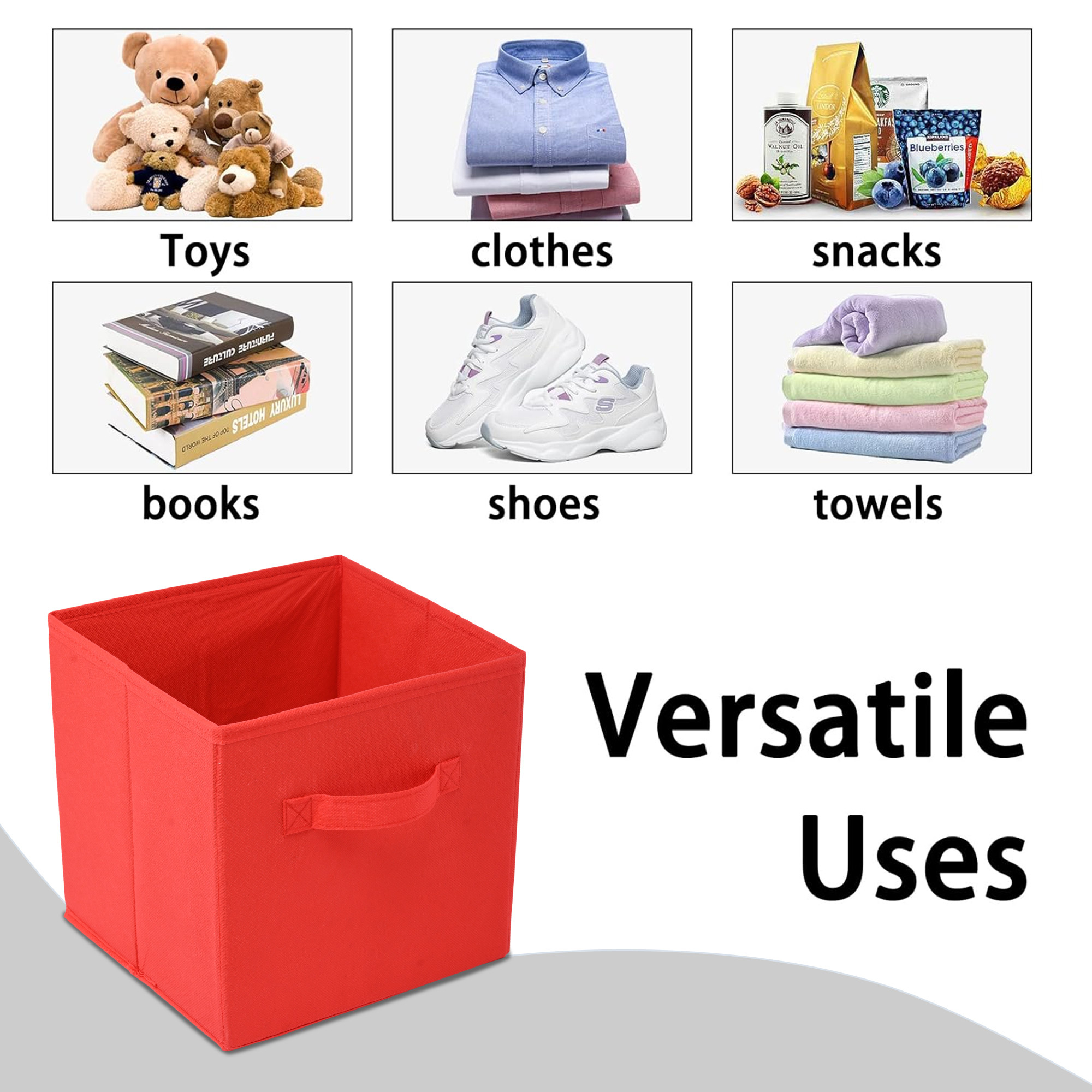 Kuber Industries Foldable Storage Box  Multipurpose Storage Organizer For Clothes  Plain Wardrobe Organizer for Book Stationary  Toys  11 Inch  Red