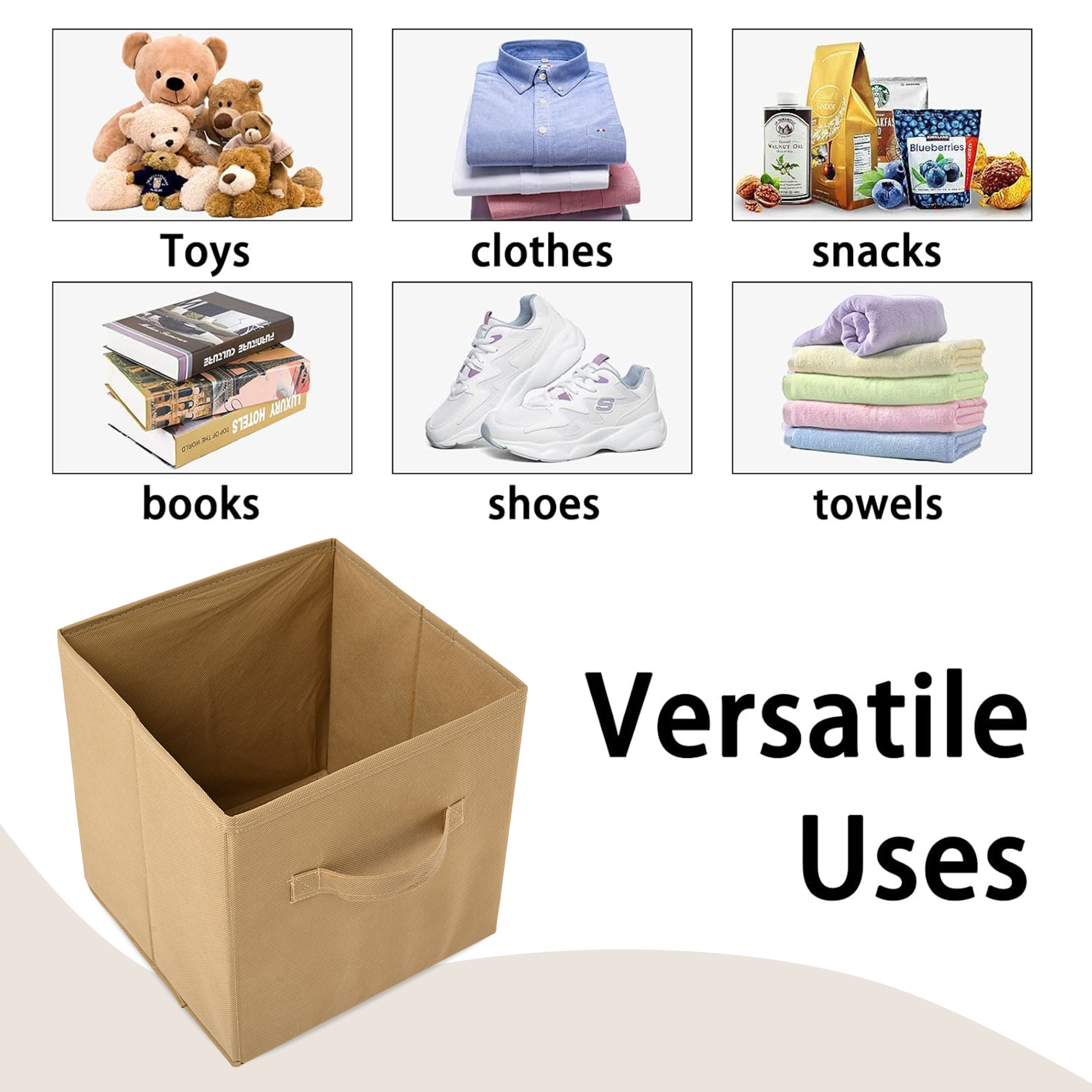 Kuber Industries Foldable Storage Box  Multipurpose Storage Organizer For Clothes  Plain Wardrobe Organizer for Book Stationary  Toys  11 Inch  Beige