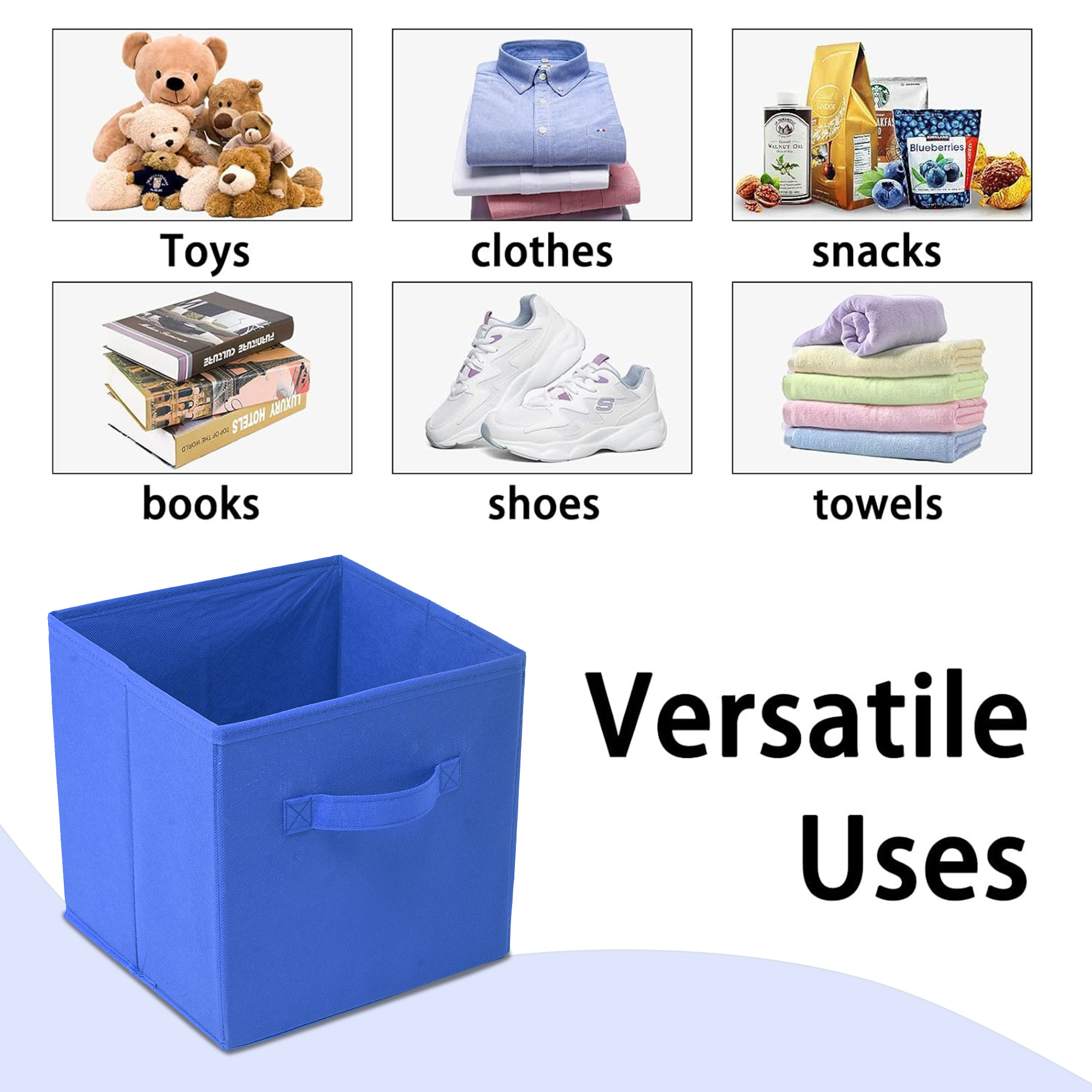 Kuber Industries Foldable Storage Box  Multipurpose Storage Organizer For Clothes  Plain Wardrobe Organizer for Book Stationary  Toys  11 Inch  Royal Blue