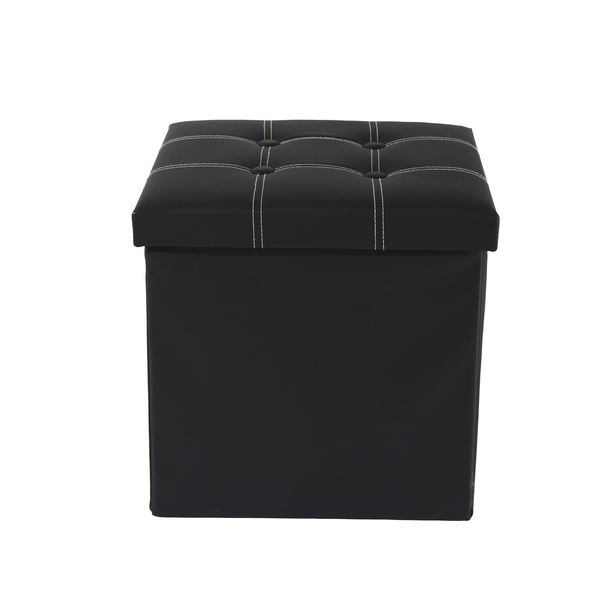 Kuber Industries Foldable Storage Puffy Stool For Living Room Bedroom  Home  Stylish Dressing Table Stool For Makeup  Puja Room - Ideal for Home Decor  Footrest  LJ-21-BLK  Black