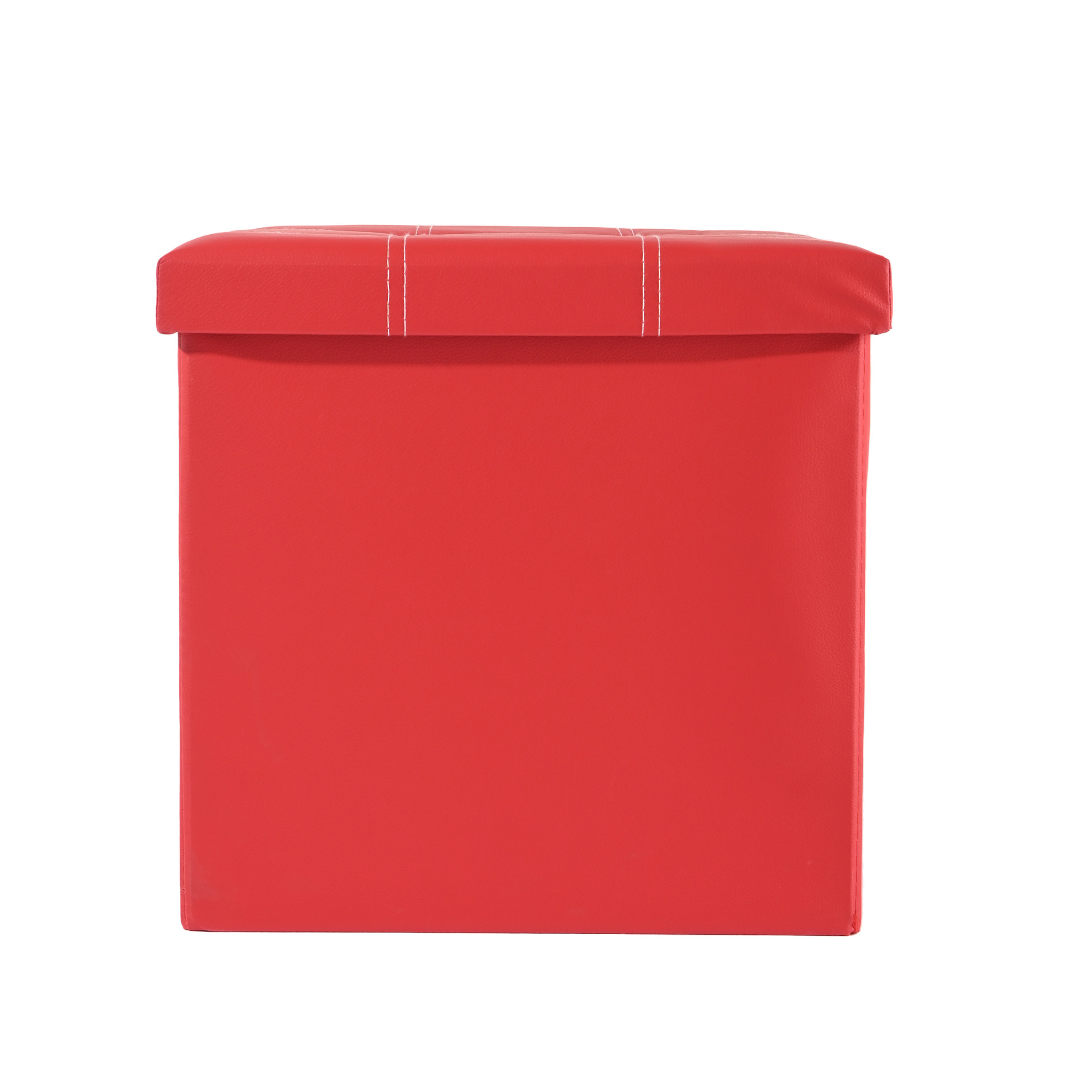 Kuber Industries Foldable Storage Puffy Stool For Living Room Bedroom  Home  Stylish Dressing Table Stool For Makeup  Puja Room - Ideal for Home Decor  Footrest  LJ-21-RD  Red