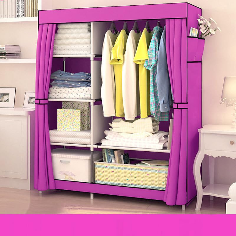 Kuber Industries Foldable Wardrobe for Clothes|Non Woven 2 Door Portable Clothes Rack|4 Shelves Almirah for Clothes (Purple)