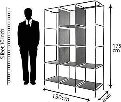 Kuber Industries Foldable Wardrobe for Clothes|Non Woven 2 Door Portable Clothes Rack|6 Shelves Almirah for Clothes (Maroon)