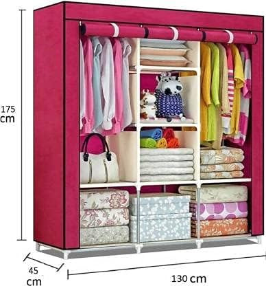 Kuber Industries Foldable Wardrobe for Clothes|Non Woven 2 Door Portable Clothes Rack|6 Shelves Almirah for Clothes (Maroon)
