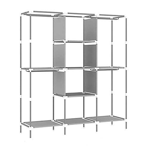 Kuber Industries Foldable Wardrobe for Clothes|Non Woven 2 Door Portable Clothes Rack|6 Shelves Almirah for Clothes (Purple)