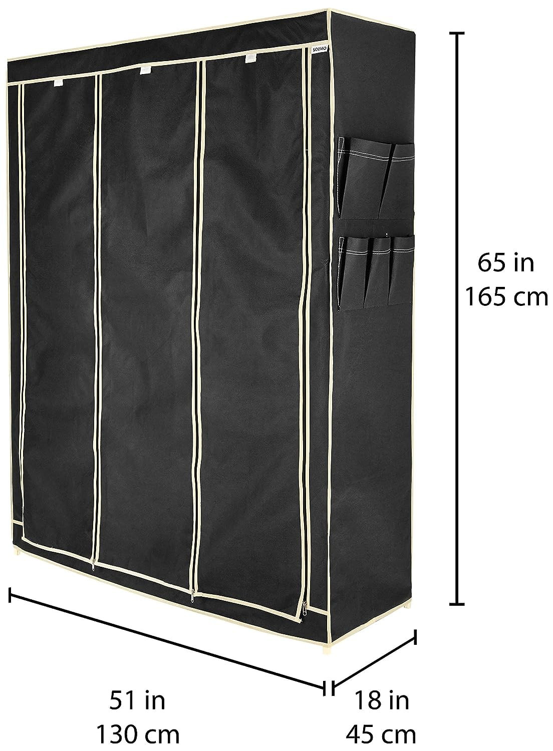 Kuber Industries Foldable Wardrobe for Clothes|Non Woven 2 Door Portable Clothes Rack|6 Shelves Almirah for Clothes (Black)