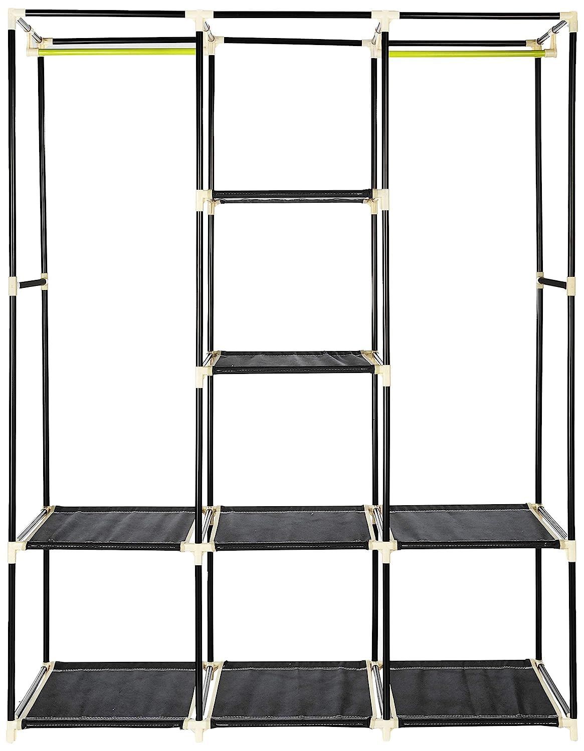 Kuber Industries Foldable Wardrobe for Clothes|Non Woven 2 Door Portable Clothes Rack|6 Shelves Almirah for Clothes (Black)