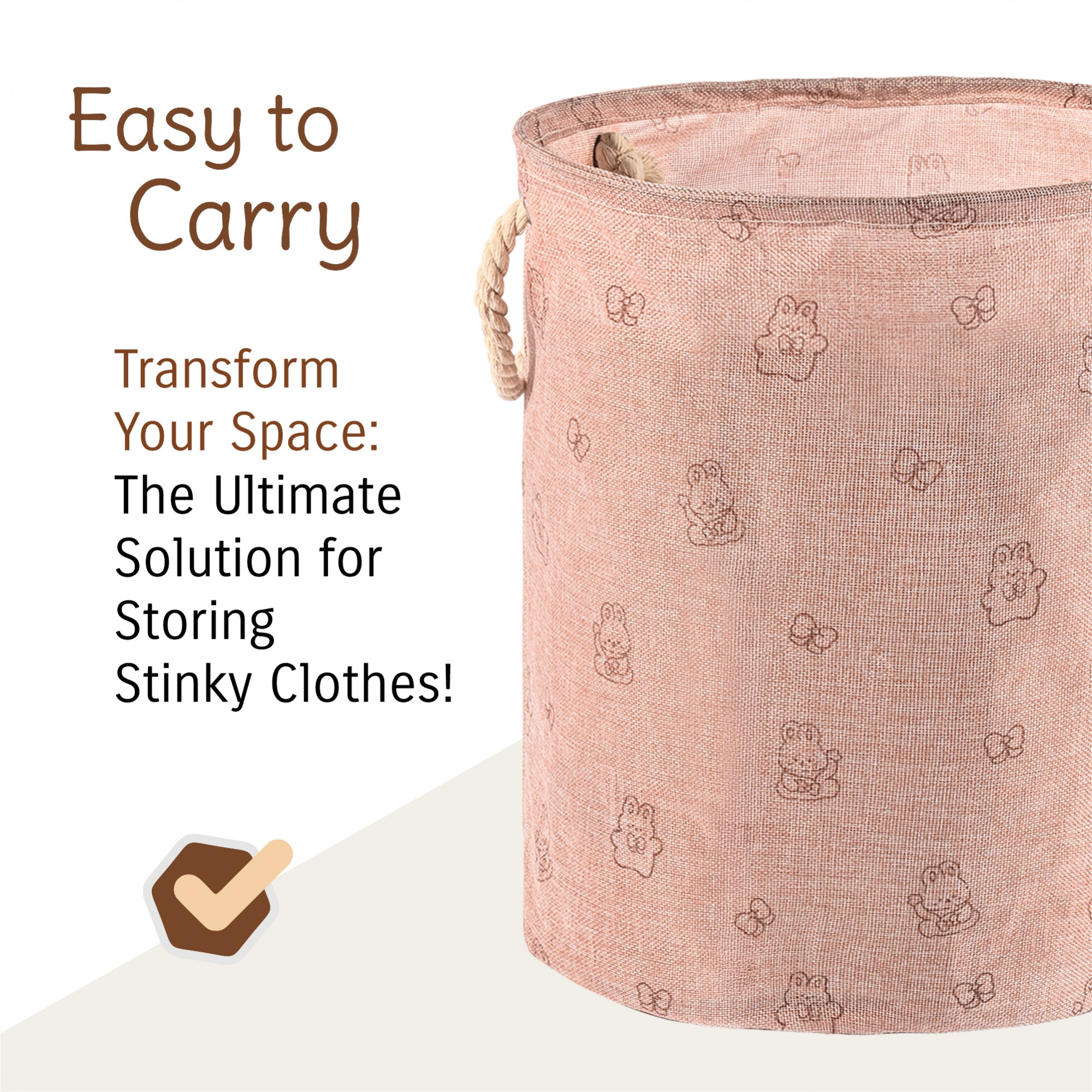 Kuber Industries Foldable Washing ClothesStorage Basket with Handles  Used Clothes Storage Bag  Laundry Hamper for Dirty Clothes  Toys  GM-19-PNK  Rabbit Print - Pink