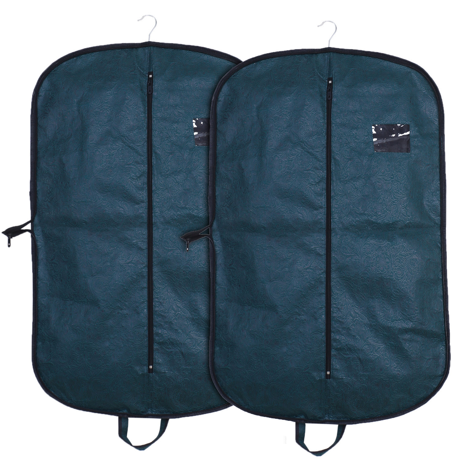 Kuber Industries Folding Blazer Cover|Non Woven Embossed Hanging Coat Cover|Transparent Window Wardrobe Organizer With Zipper,(Green)