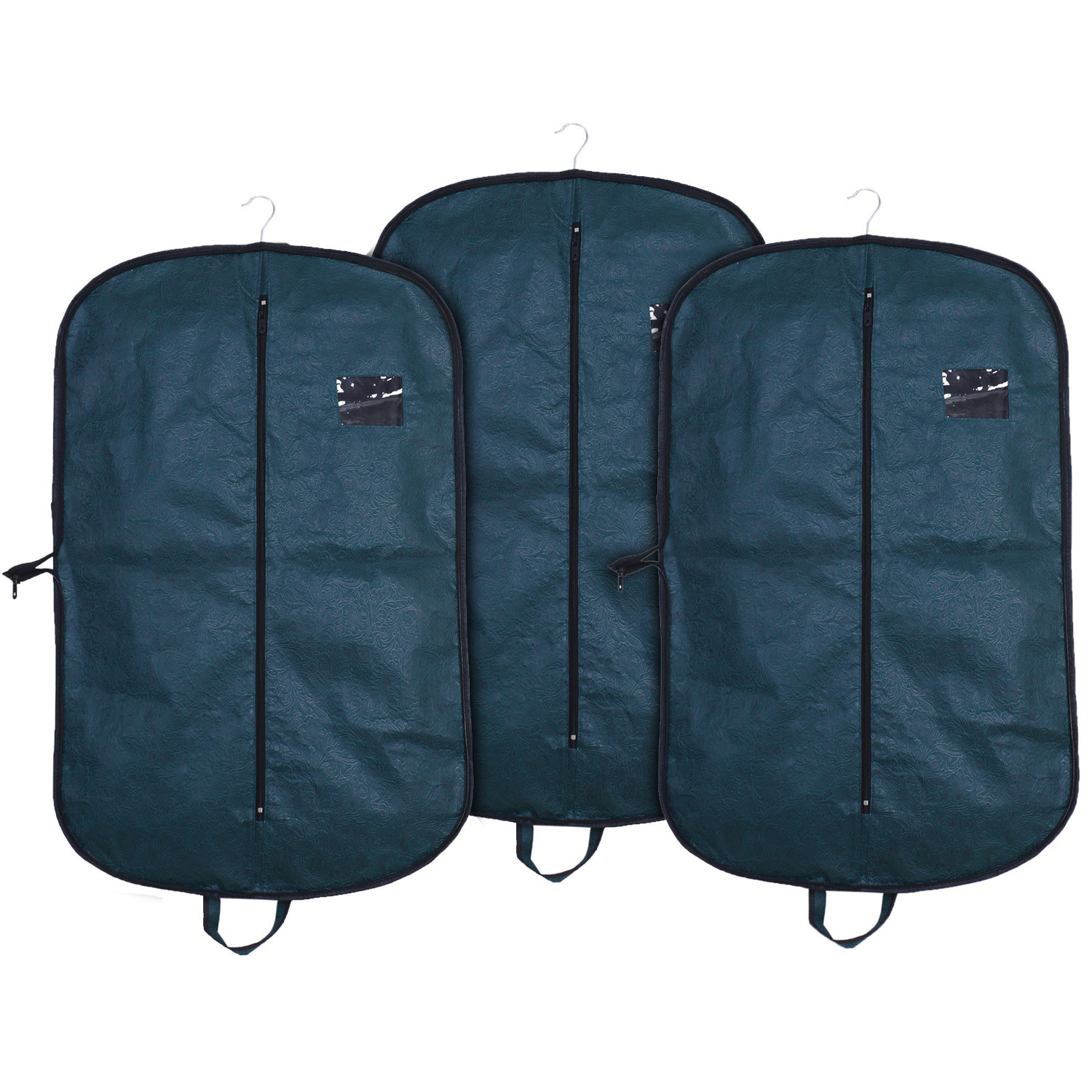 Kuber Industries Folding Blazer Cover|Non Woven Embossed Hanging Coat Cover|Transparent Window Wardrobe Organizer With Zipper,(Green)