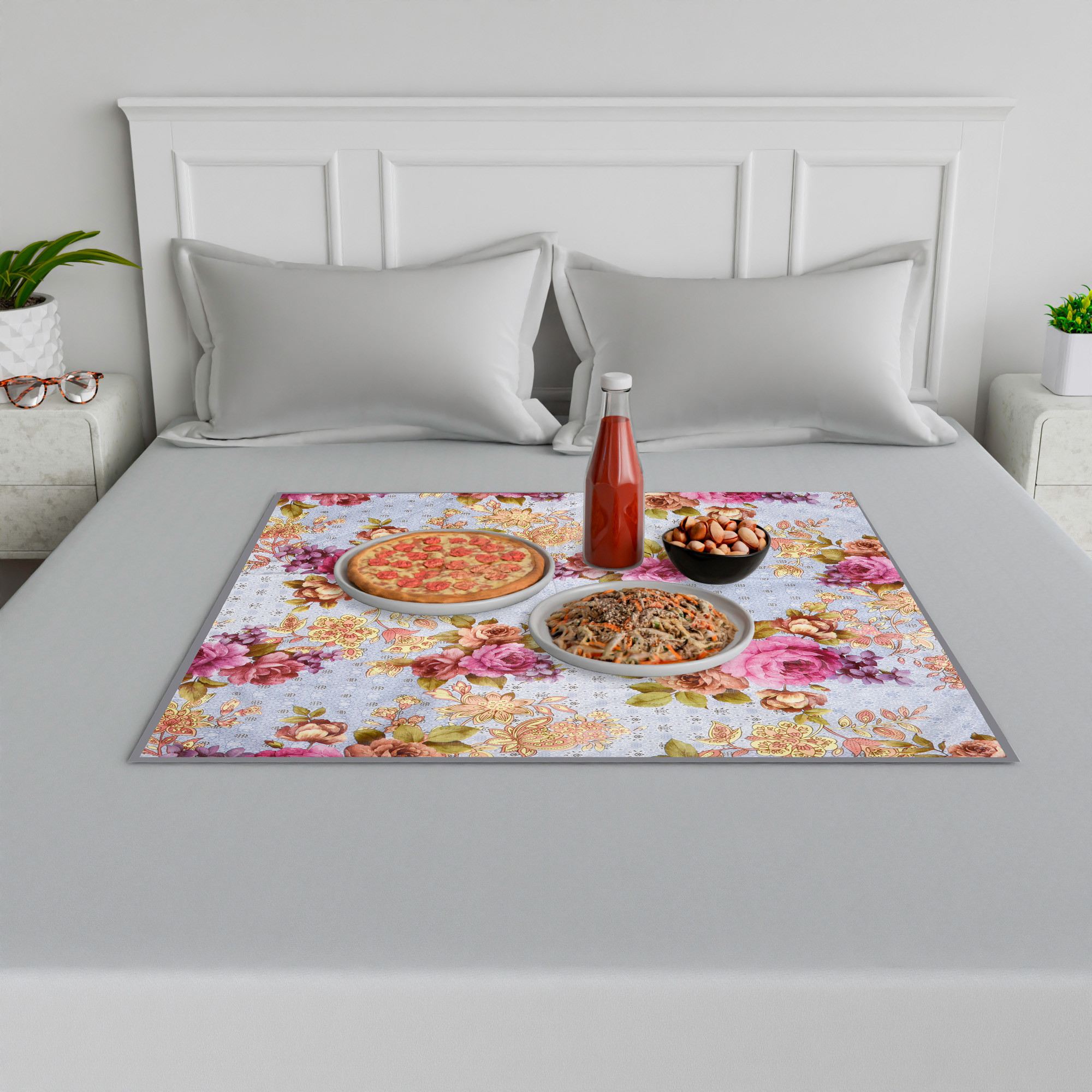 Kuber Industries Food Mat  Bedsheet Protector for Home  Bed Server Food Mat  Bed Server Mat  Gulab Mattress Protector for Home  Reversible Food Mat for Kids  Blue