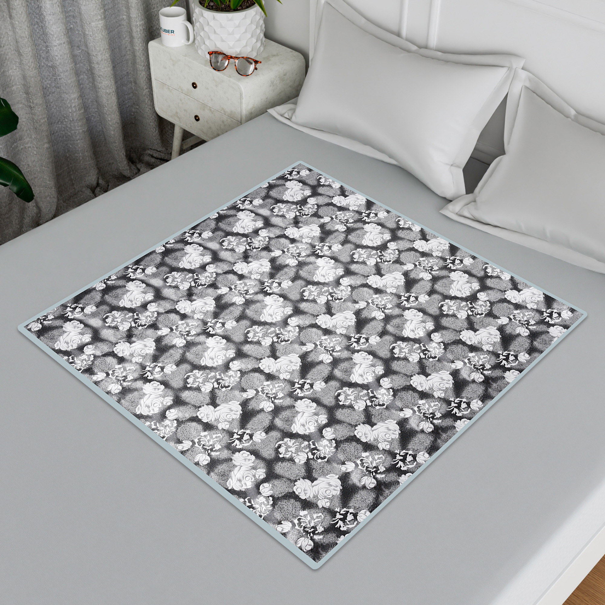 Kuber Industries Food Mat | Bedsheet Protector for Home | Bed Server Food Mat | Bed Server Mat | Rexine Flower Mattress Protector for Home | Food Mat for Kids | Gray