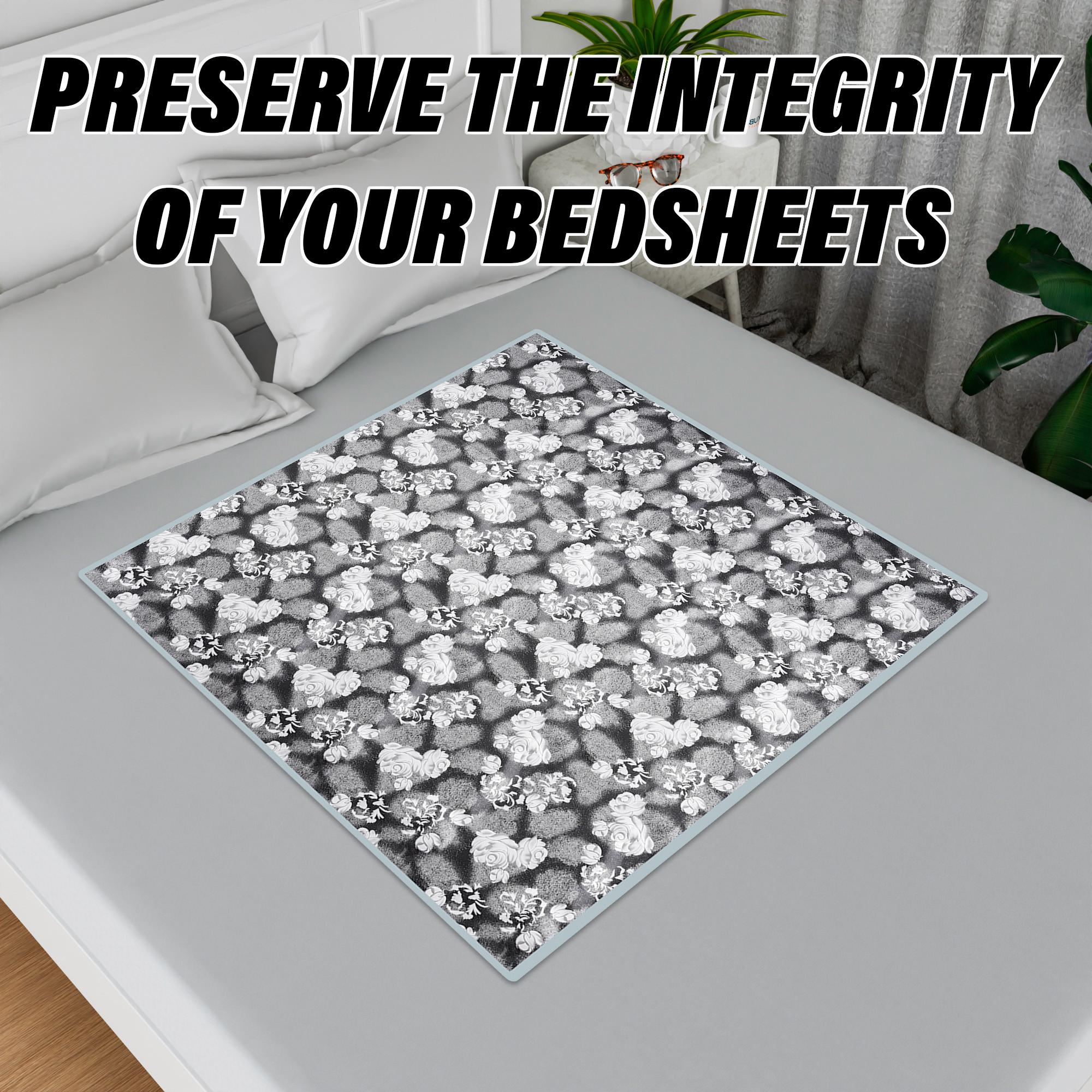Kuber Industries Food Mat | Bedsheet Protector for Home | Bed Server Food Mat | Bed Server Mat | Rexine Flower Mattress Protector for Home | Food Mat for Kids | Gray