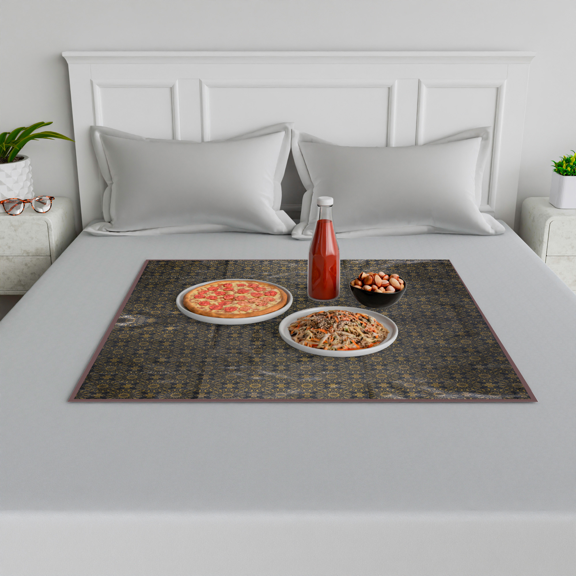 Kuber Industries Food Mat | Bedsheet Protector for Home | Bed Server Food Mat | Bed Server Mat | Rexine Circle Mattress Protector for Home | Food Mat for Kids | Brown
