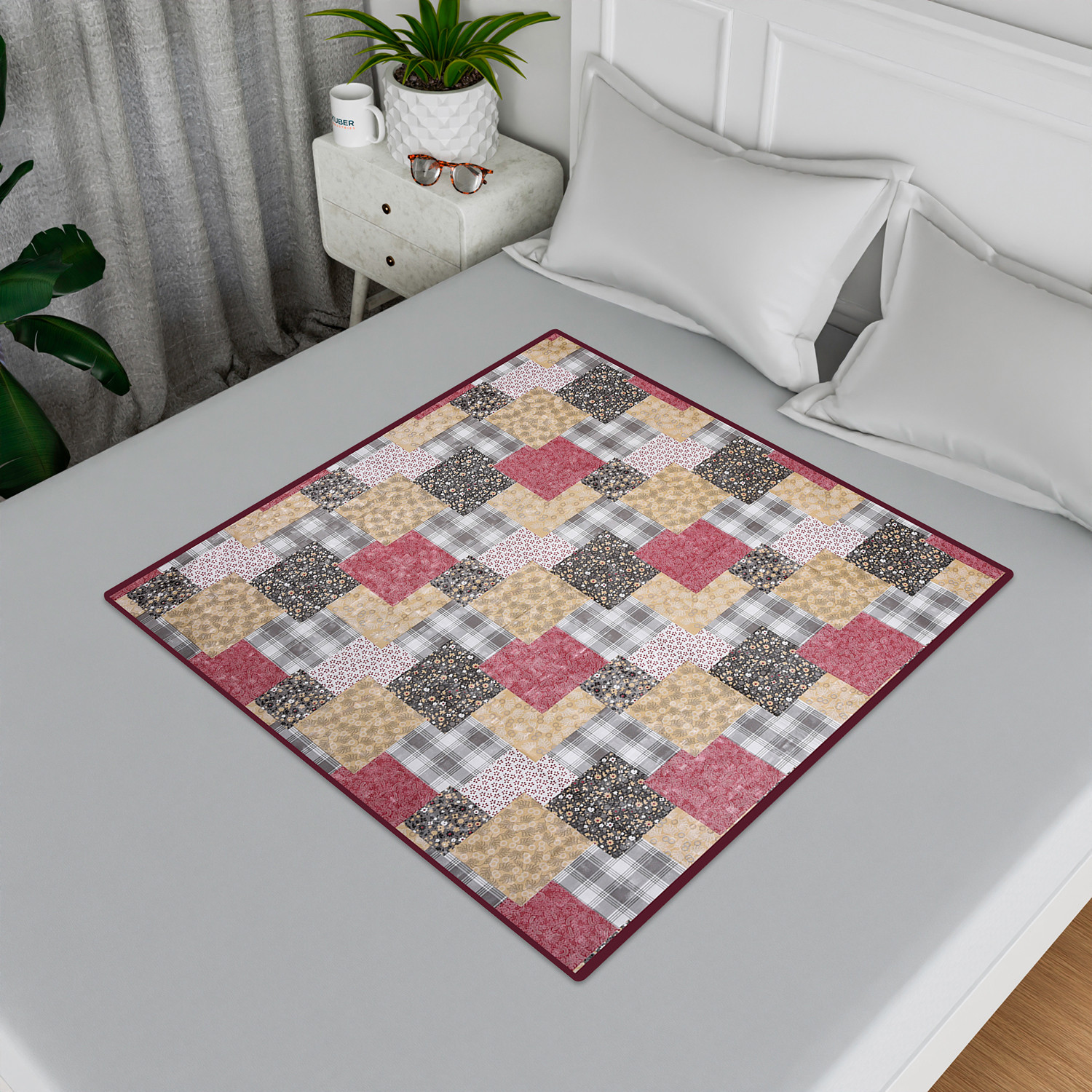 Kuber Industries Food Mat  Bedsheet Protector for Home  Reversible Bed Server Mat  Barik Flower Mattress Protector for Home  Food Mat for Kids  92 cm  Black