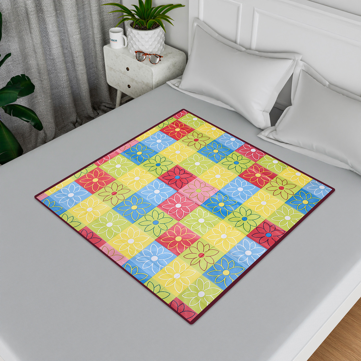 Kuber Industries Food Mat  Bedsheet Protector for Home  Reversible Bed Server Mat  Check-Design Mattress Protector for Home  Food Mat for Kids  92 cm  Yellow