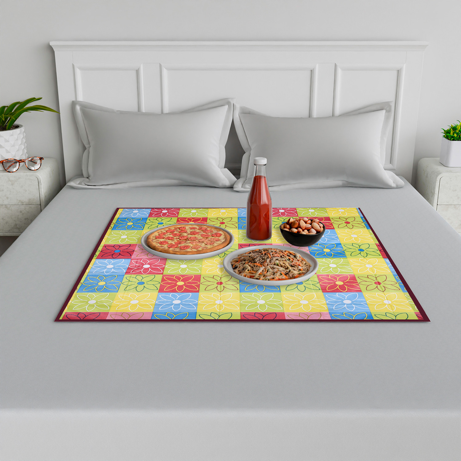 Kuber Industries Food Mat | Bedsheet Protector for Home | Reversible Bed Server Mat | Check-Design Mattress Protector for Home | Food Mat for Kids | 92 cm | Yellow