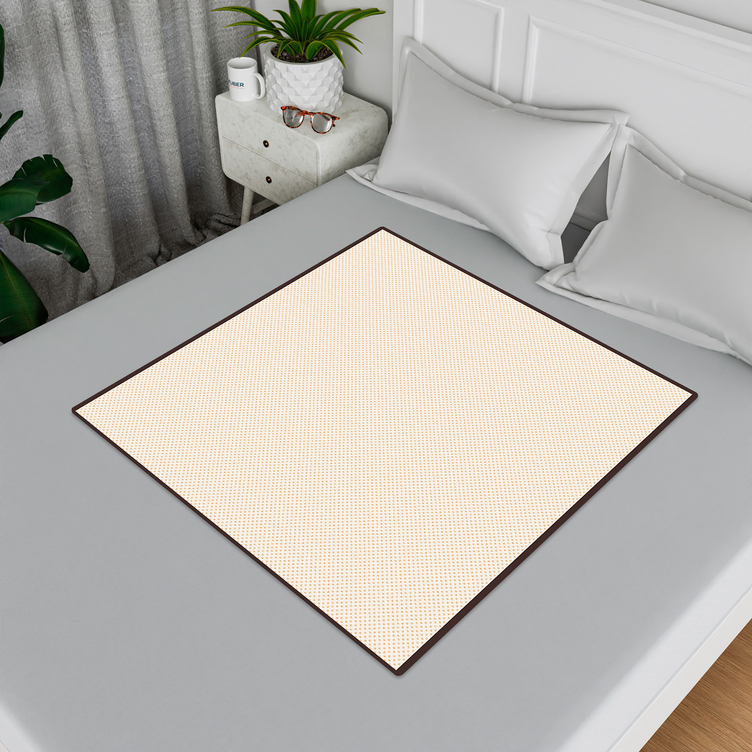 Kuber Industries Food Mat  Bedsheet Protector for Home  Reversible Bed Server Mat  Dot Square Mattress Protector for Home  Food Mat for Kids  92 cm  Golden