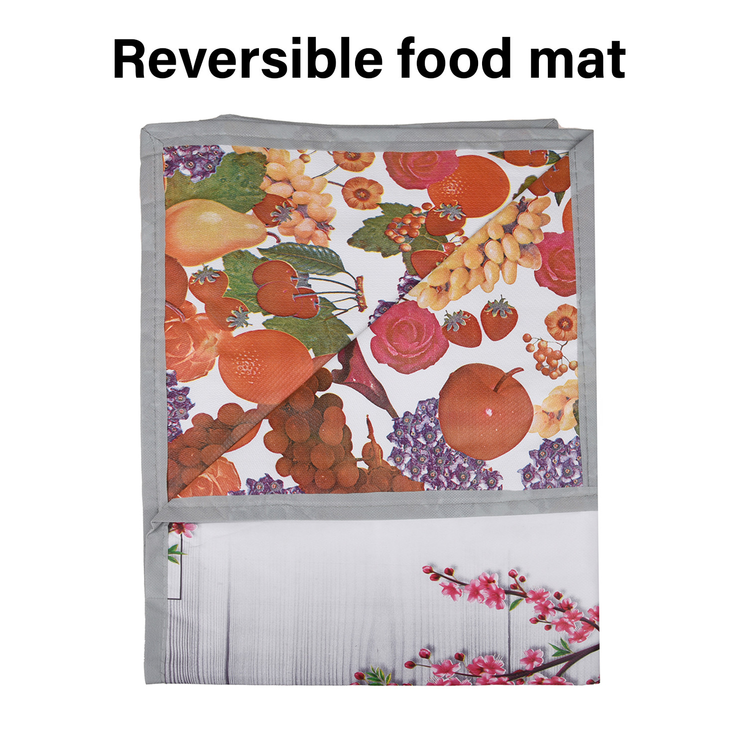 Kuber Industries Food Mat | Bedsheet Protector for Home | Reversible Bed Server Mat | Pink Flower Mattress Protector for Home | Food Mat for Kids | 92 cm | Gray