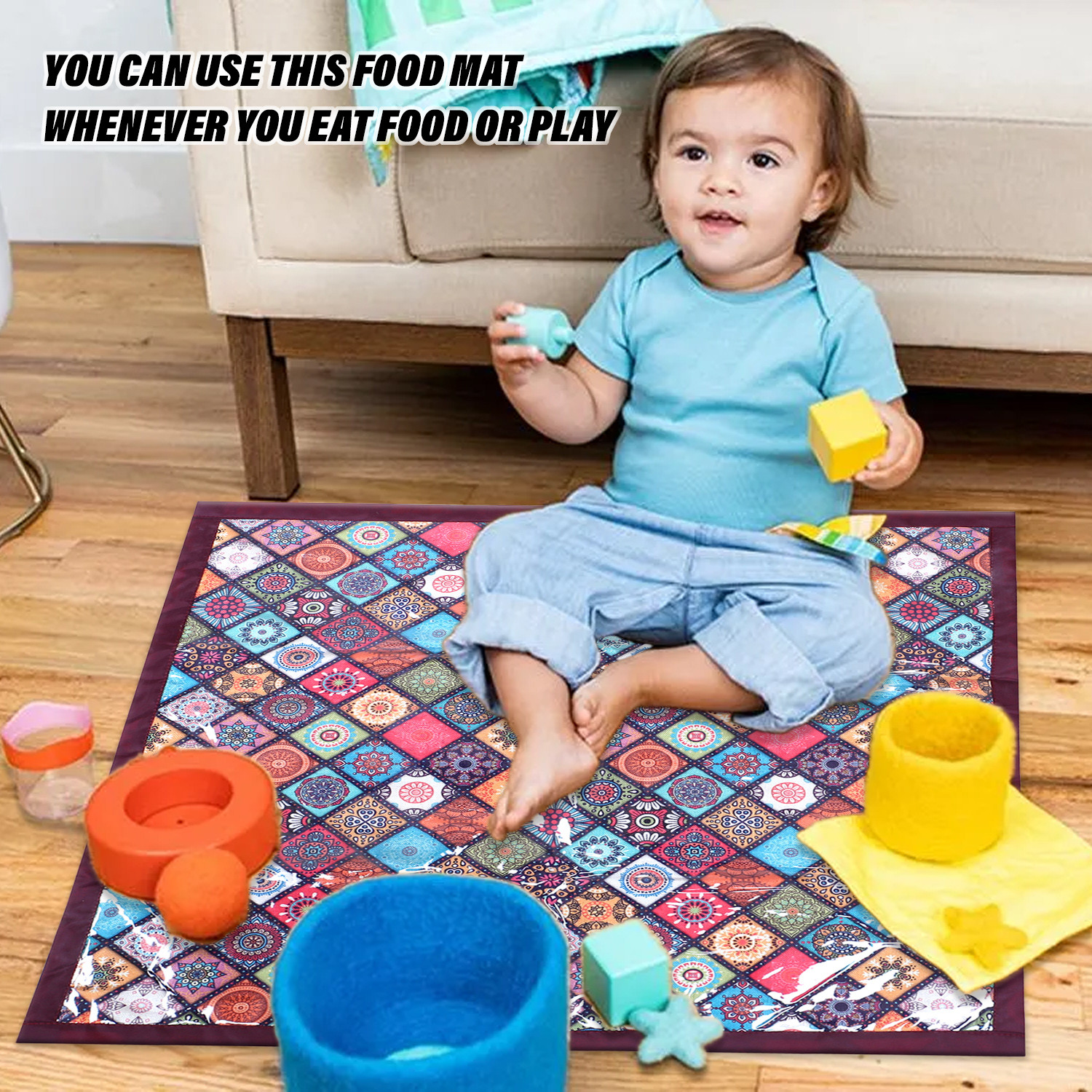 Kuber Industries Food Mat  Digital Rangoli Print Bed Server  Square Laminated Bed Protector for Home  Bed Server for Bedsheet  27 Inch  Maroon