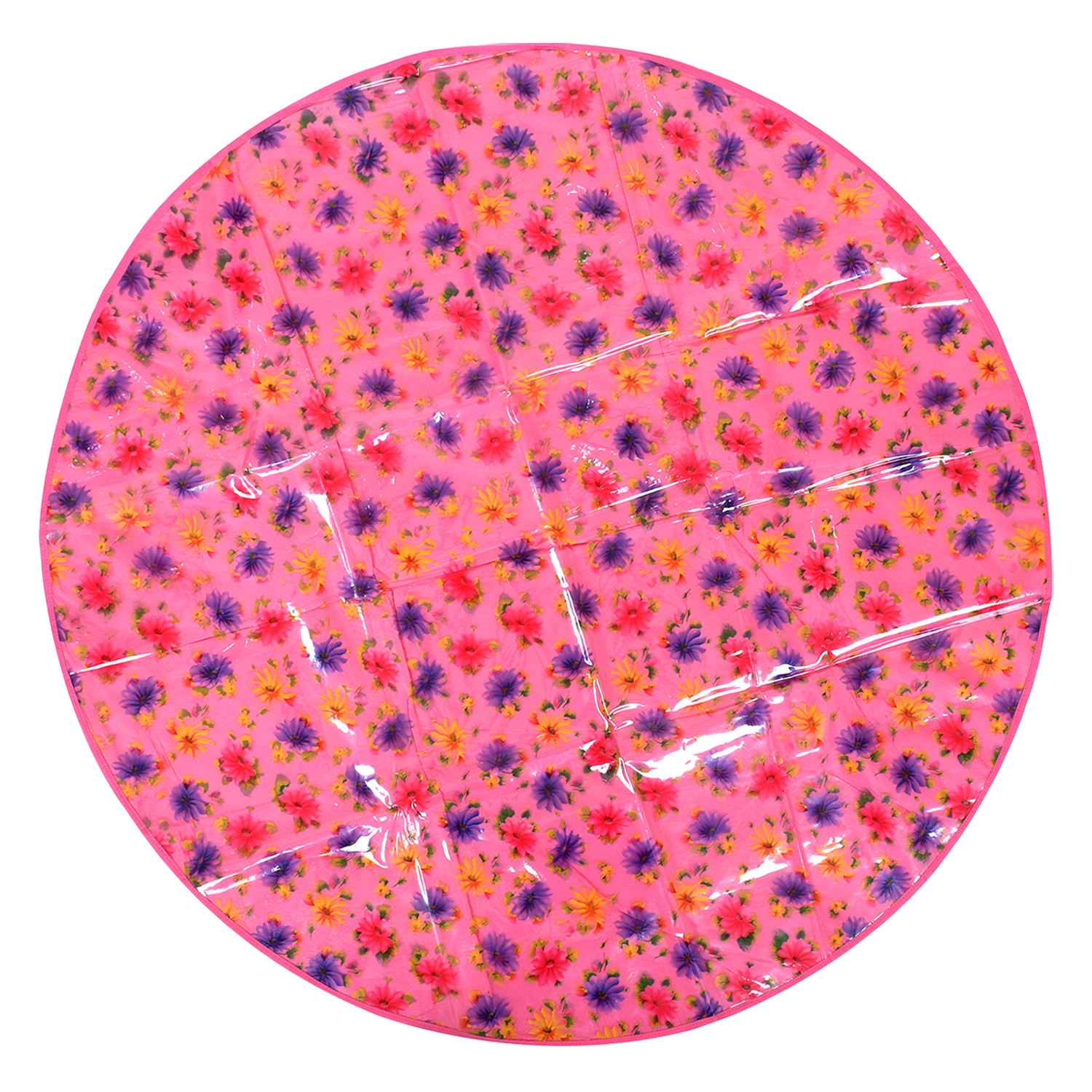 Kuber Industries Food Mat  Floral Design Satin Bed Server  Round Table Placemat  Waterproof Bed Server for Bedsheet  36 Inch  Pink