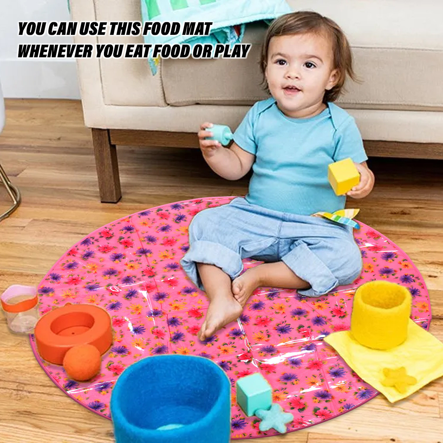 Kuber Industries Food Mat  Floral Design Satin Bed Server  Round Table Placemat  Waterproof Bed Server for Bedsheet  36 Inch  Pink