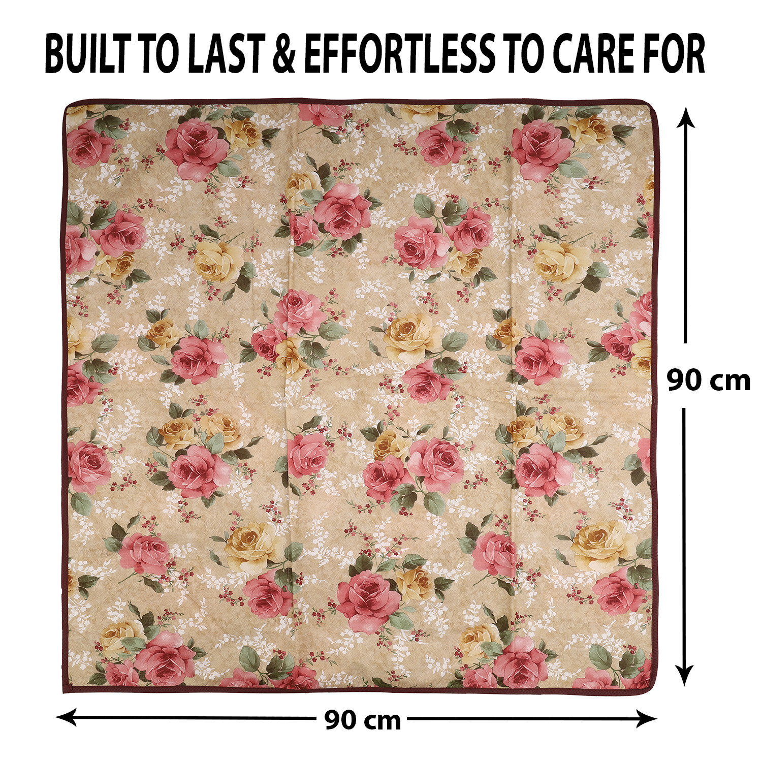 Kuber Industries Food Mat | Waterproof Bedsheet Protector | Reversible Bed Server Mat | Flower Square Mattress Protector for Home | Food Mat for Kids | 90 cm | Beige