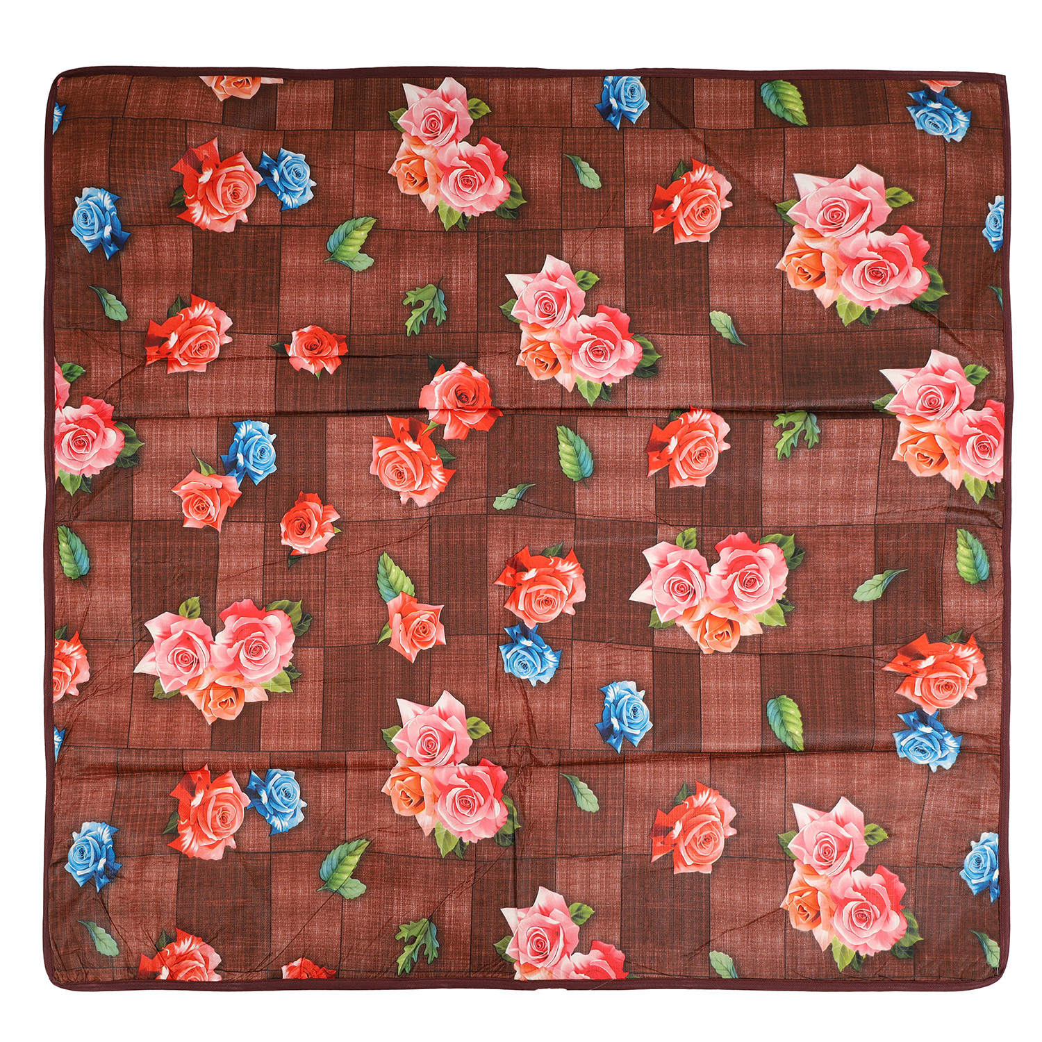 Kuber Industries Food Mat | Waterproof Bedsheet Protector | Reversible Bed Server Mat | Flower Square Mattress Protector for Home | Food Mat for Kids | 90 cm | Beige