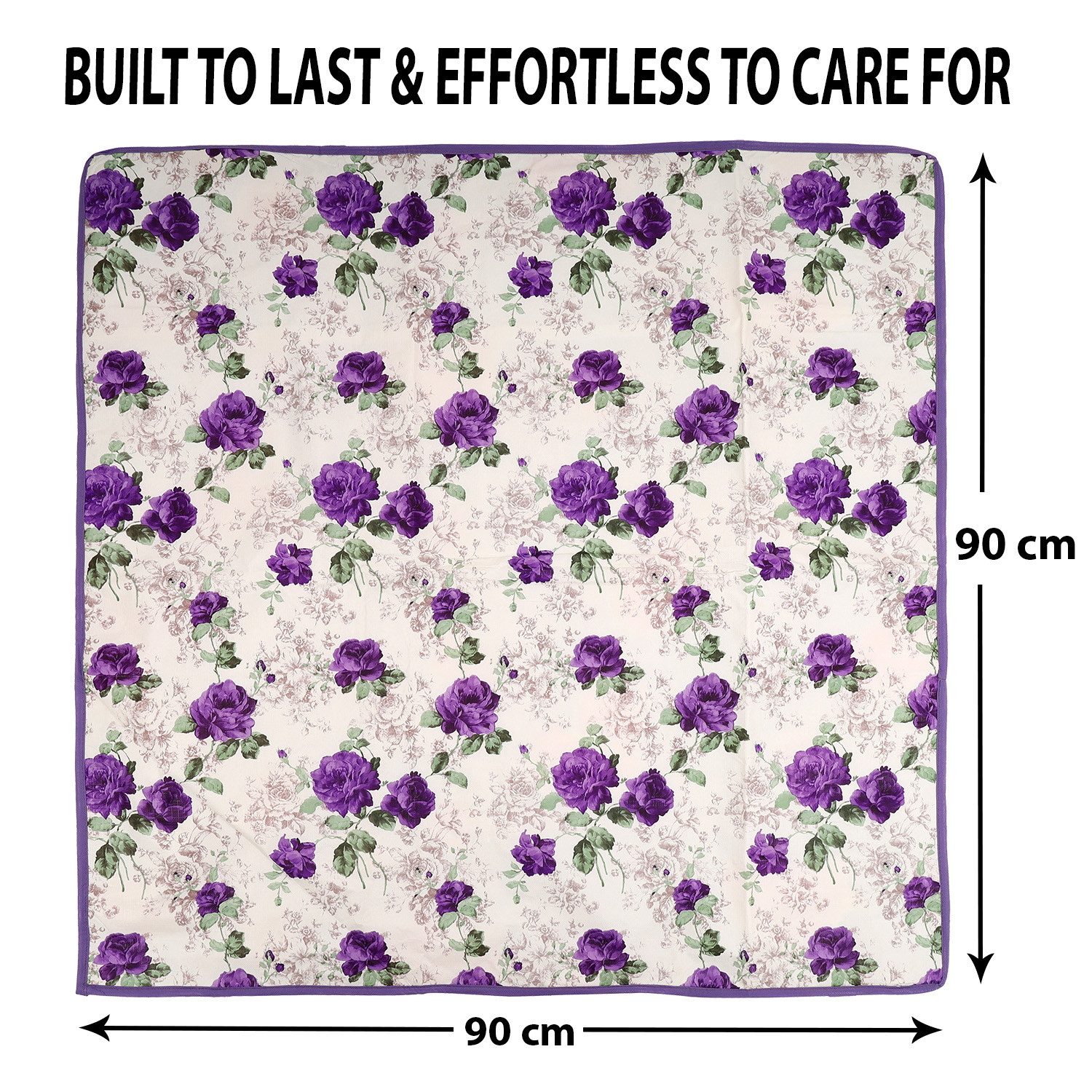 Kuber Industries Food Mat | Waterproof Bedsheet Protector | Reversible Bed Server Mat | Purple Flower Square Mattress Protector for Home | Food Mat for Kids | 90 cm | White