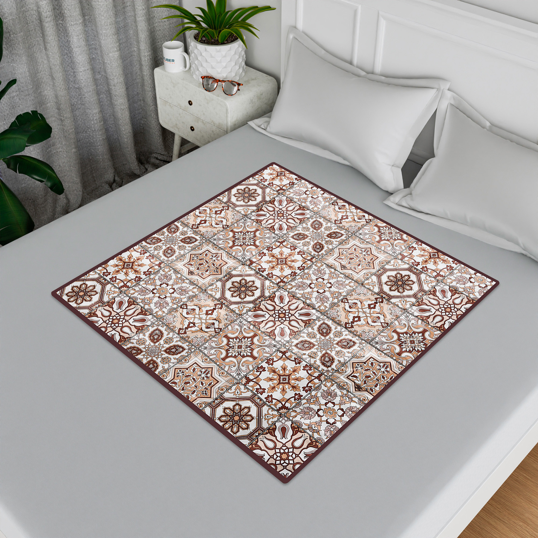 Kuber Industries Food Mat  Waterproof Bedsheet Protector  Reversible Bed Server Mat  Star Design Square Mattress Protector for Home  Food Mat for Kids  90 cm  Brown
