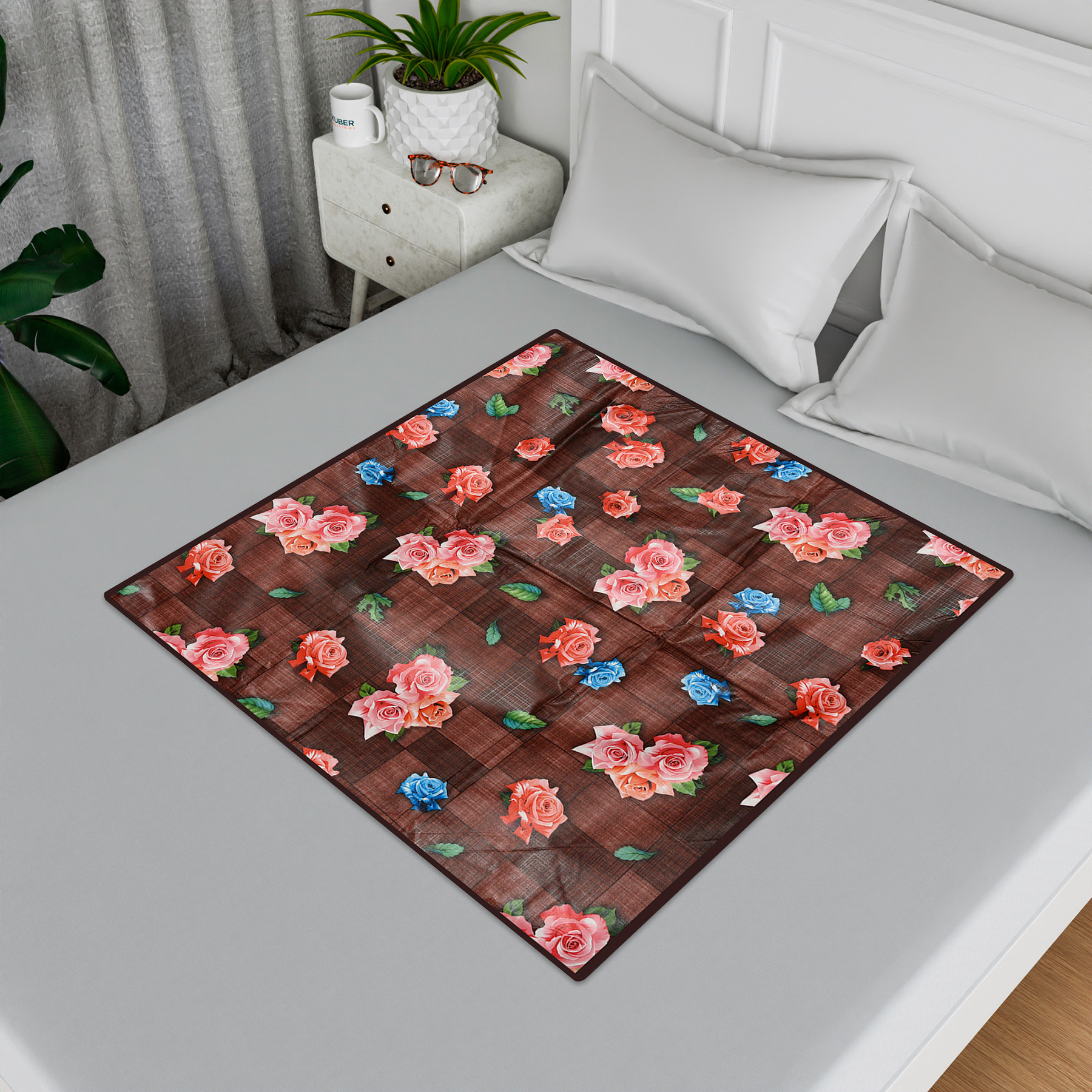 Kuber Industries Food Mat  Waterproof Bedsheet Protector  Reversible Bed Server Mat  Star Design Square Mattress Protector for Home  Food Mat for Kids  90 cm  Brown