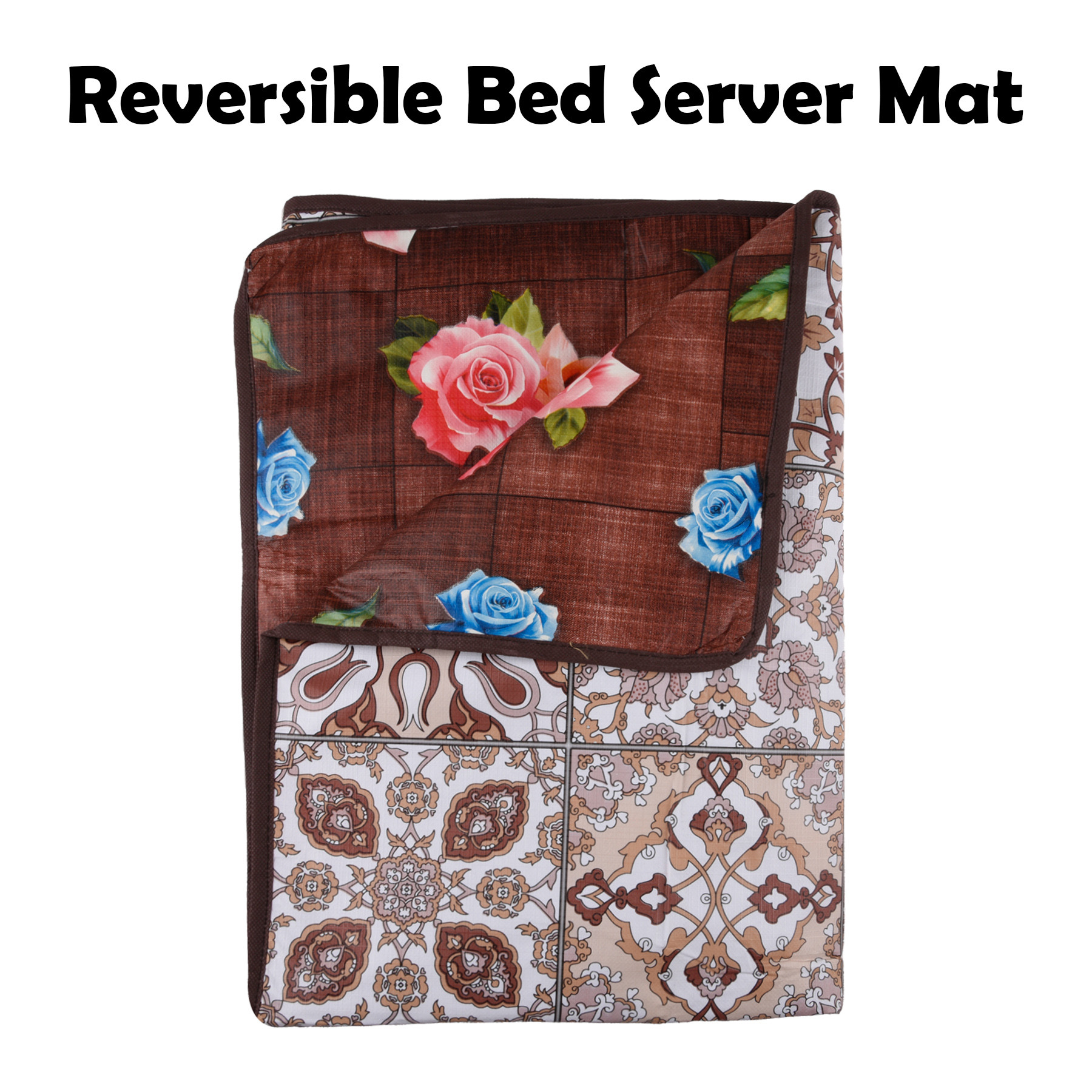 Kuber Industries Food Mat | Waterproof Bedsheet Protector | Reversible Bed Server Mat | Star Design Square Mattress Protector for Home | Food Mat for Kids | 90 cm | Brown
