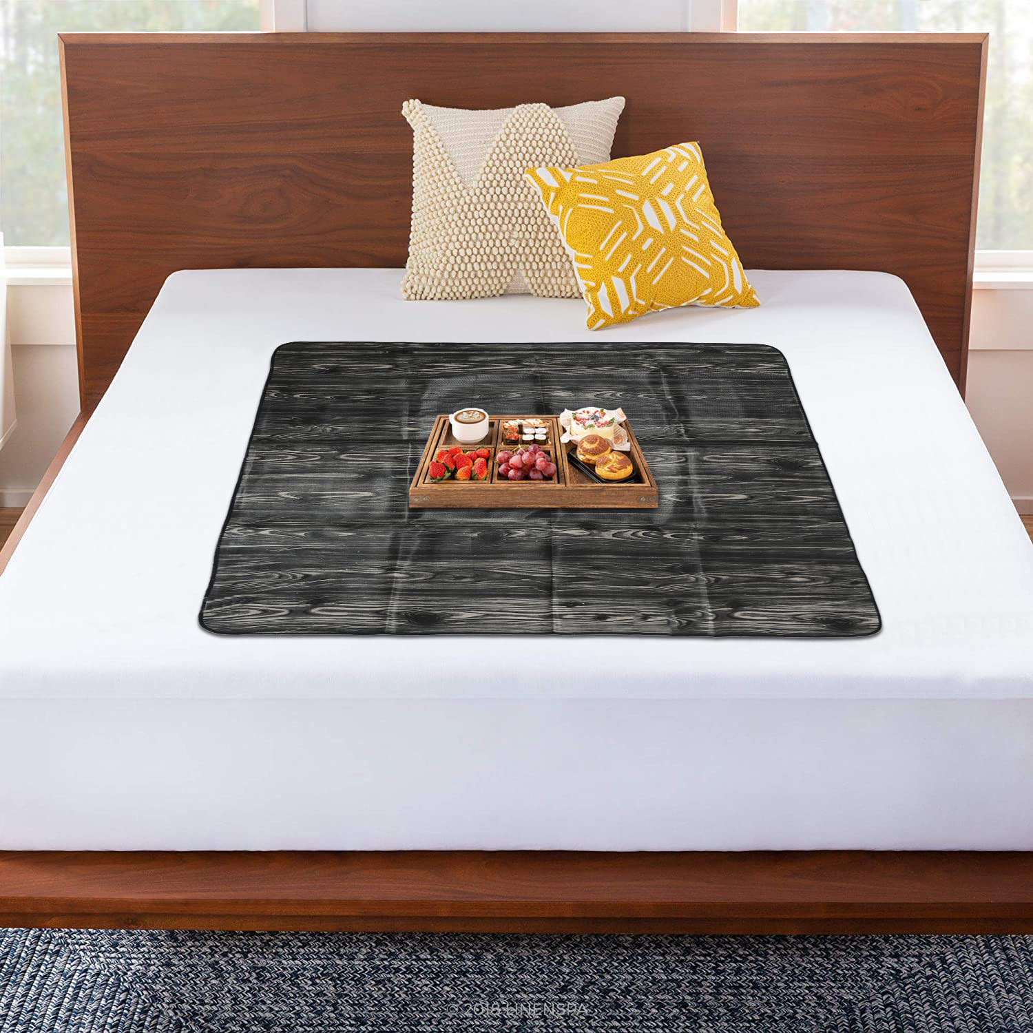 Kuber Industries Food Mat | Wooden Texture Bed Server | Laminated Bed Protector for Home | Bed Server for Bedsheet | 36 Inch | Black