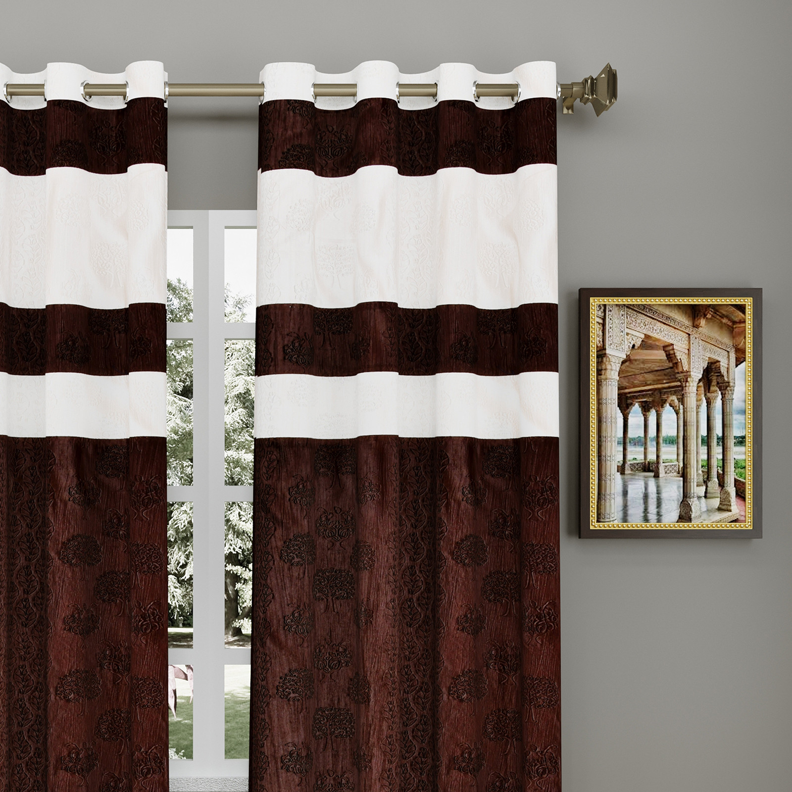 Kuber Industries Forest Printed 7 Feet Door Curtain For Living Room, Bed Room, Kids Room With 8 Eyelet (Brown & Cream)-HS43KUBMART25605