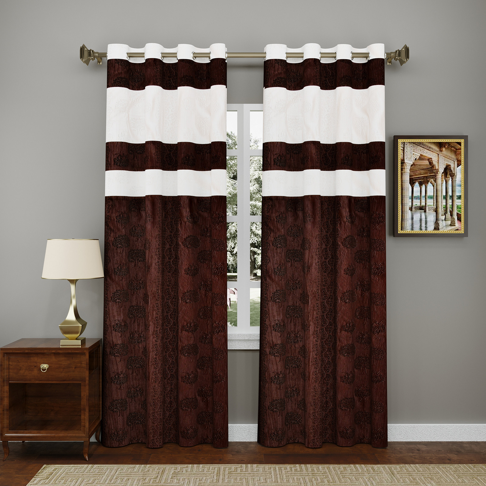 Kuber Industries Forest Printed 7 Feet Door Curtain For Living Room, Bed Room, Kids Room With 8 Eyelet (Brown & Cream)-HS43KUBMART25605