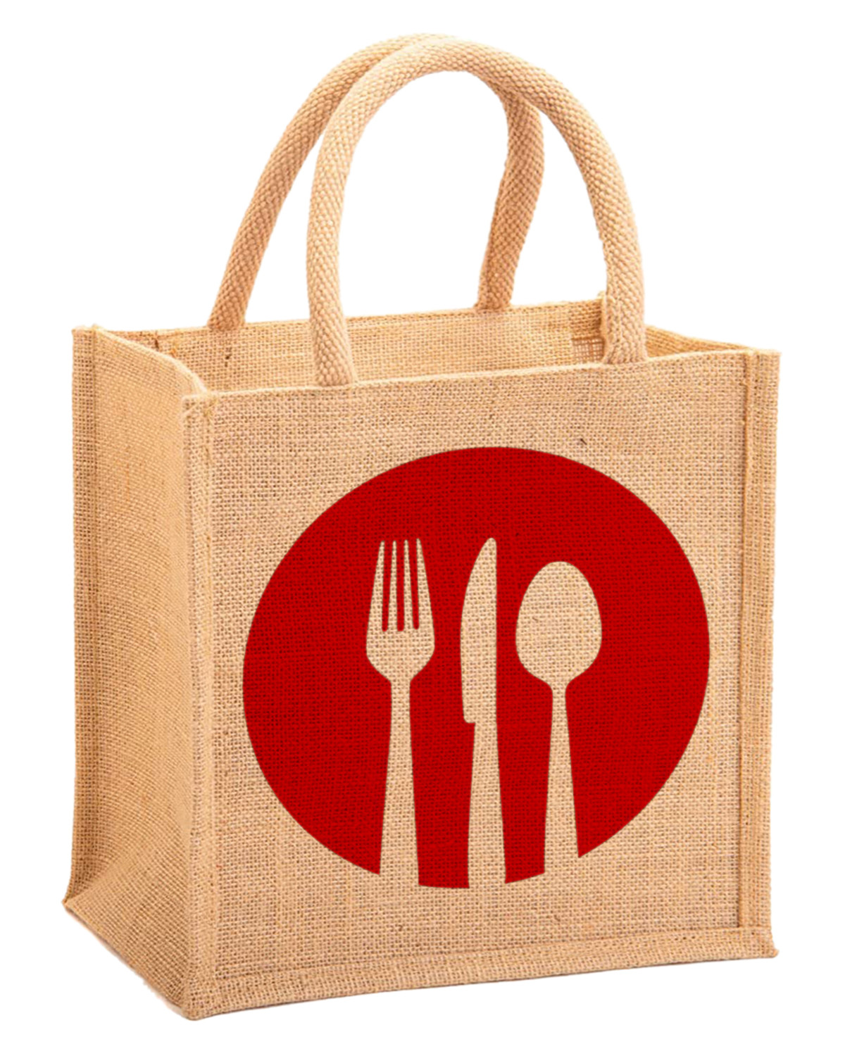Kuber Industries Fork Knife Print Jute Reusable Eco-Friendly Hand Bag/Grocery Bag For Man, Woman With Handle Pack Of 2 (Black and Red) 54KM4359