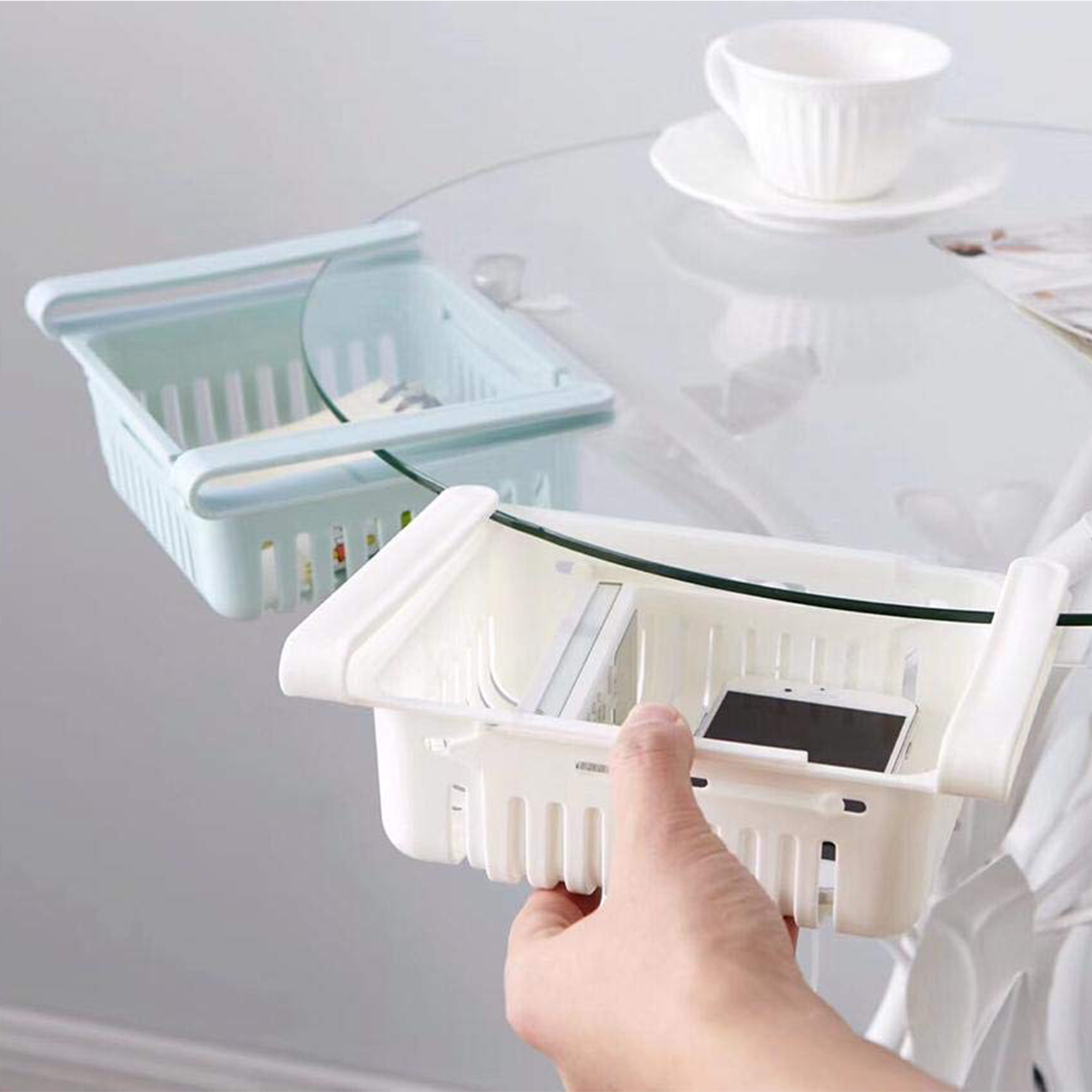 Kuber Industries Fridge Basket | Plastic Storage Basket | Fridge Storage Organizer | Fridge Racks Tray | Sliding Storage Racks | Expandable Fridge Tray | Adjustable Basket | Set of 4 | Assorted