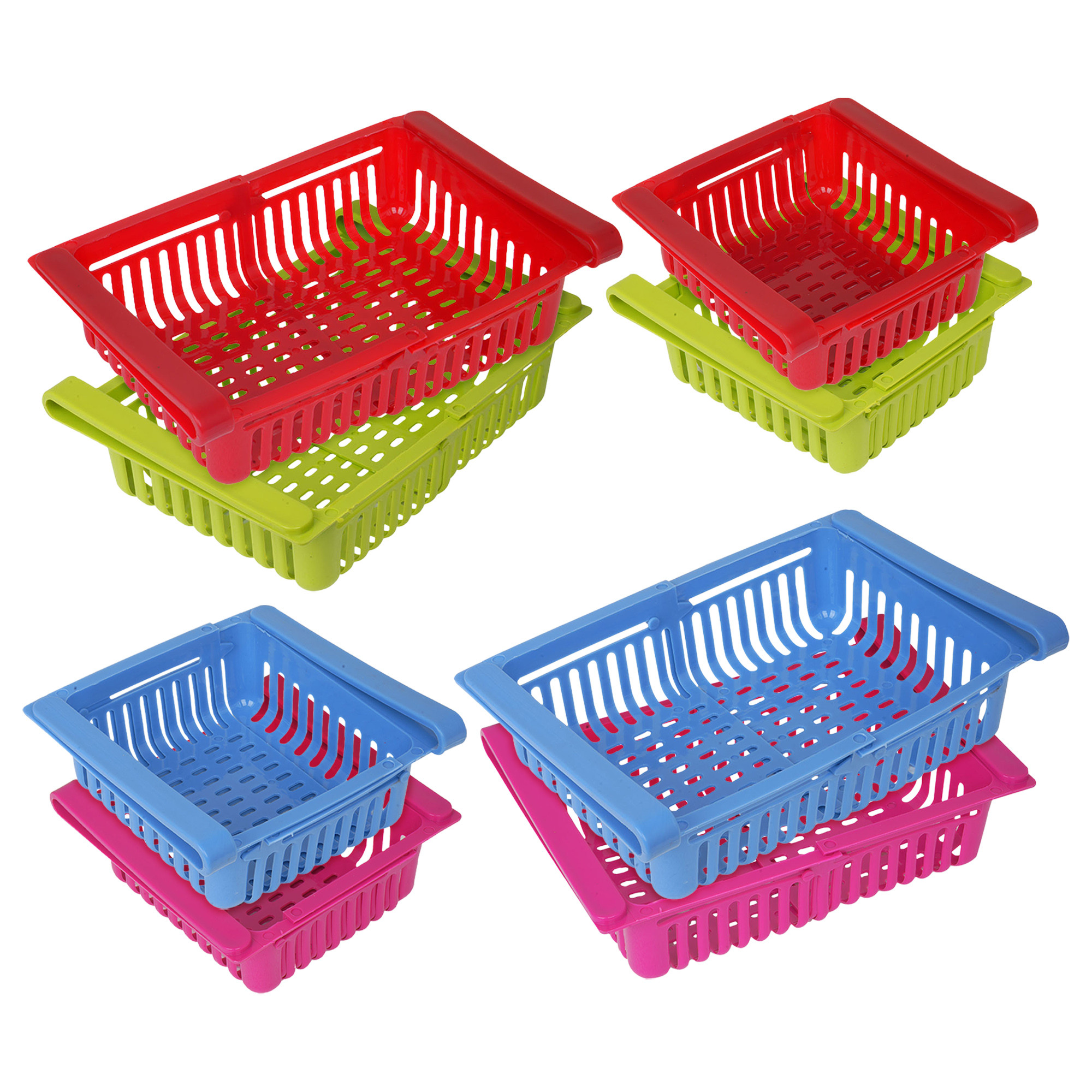 Kuber Industries Fridge Basket | Plastic Storage Basket | Fridge Storage Organizer | Fridge Racks Tray | Sliding Storage Racks | Expandable Fridge Tray | Adjustable Basket | Set of 4 | Assorted