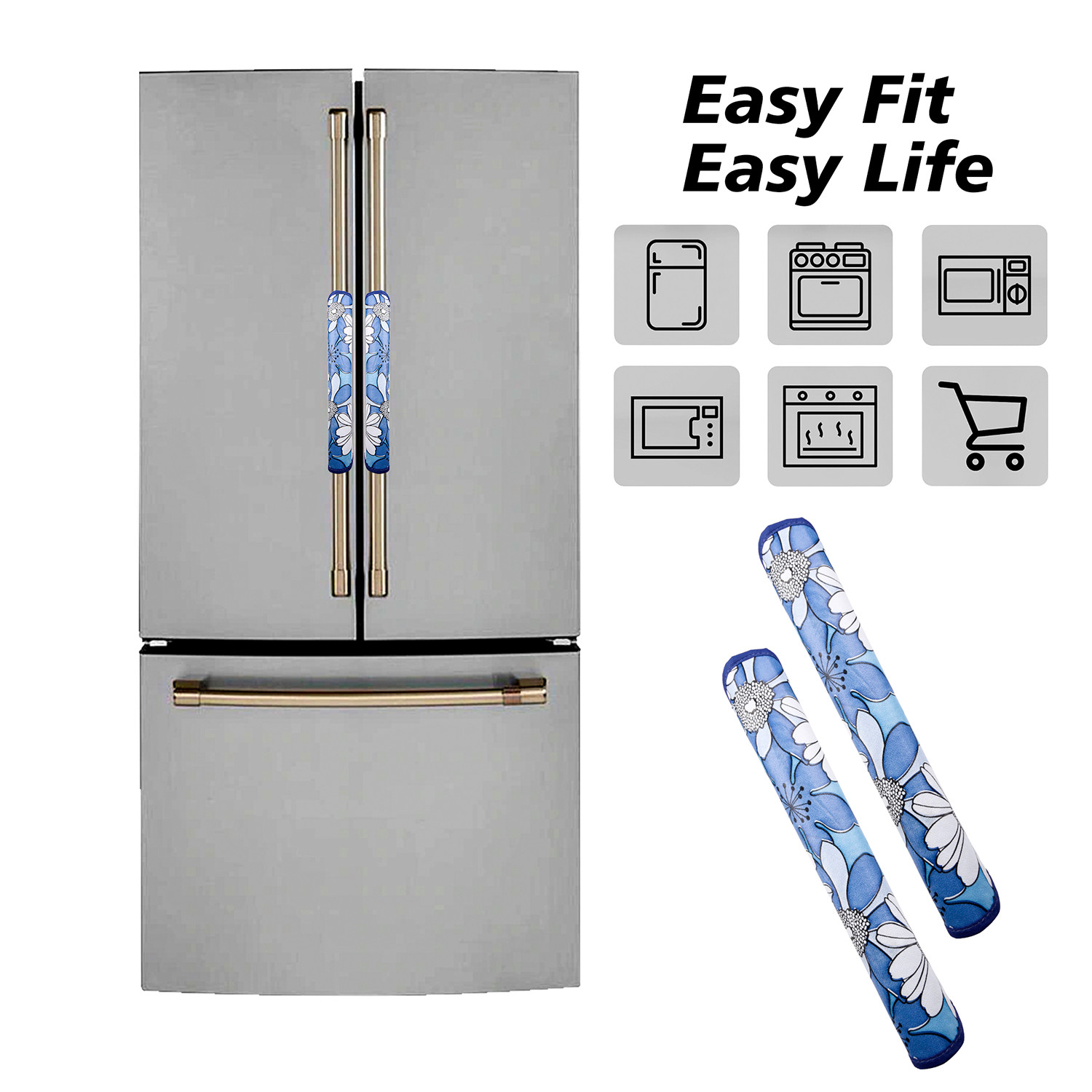 Kuber Industries Fridge Handle Cover  Refrigerator Handle Cover  Fridge Door Handle Protector  Fridge Door Handle Cover  Sunflower Fridge Handle Cover  2 Piece Set  Blue