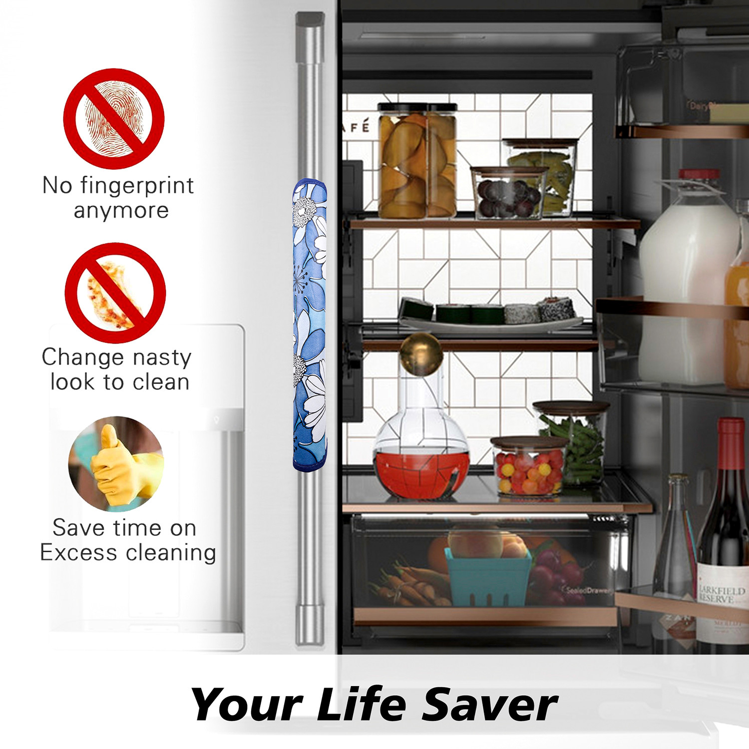 Kuber Industries Fridge Handle Cover  Refrigerator Handle Cover  Fridge Door Handle Protector  Fridge Door Handle Cover  Sunflower Fridge Handle Cover  2 Piece Set  Blue