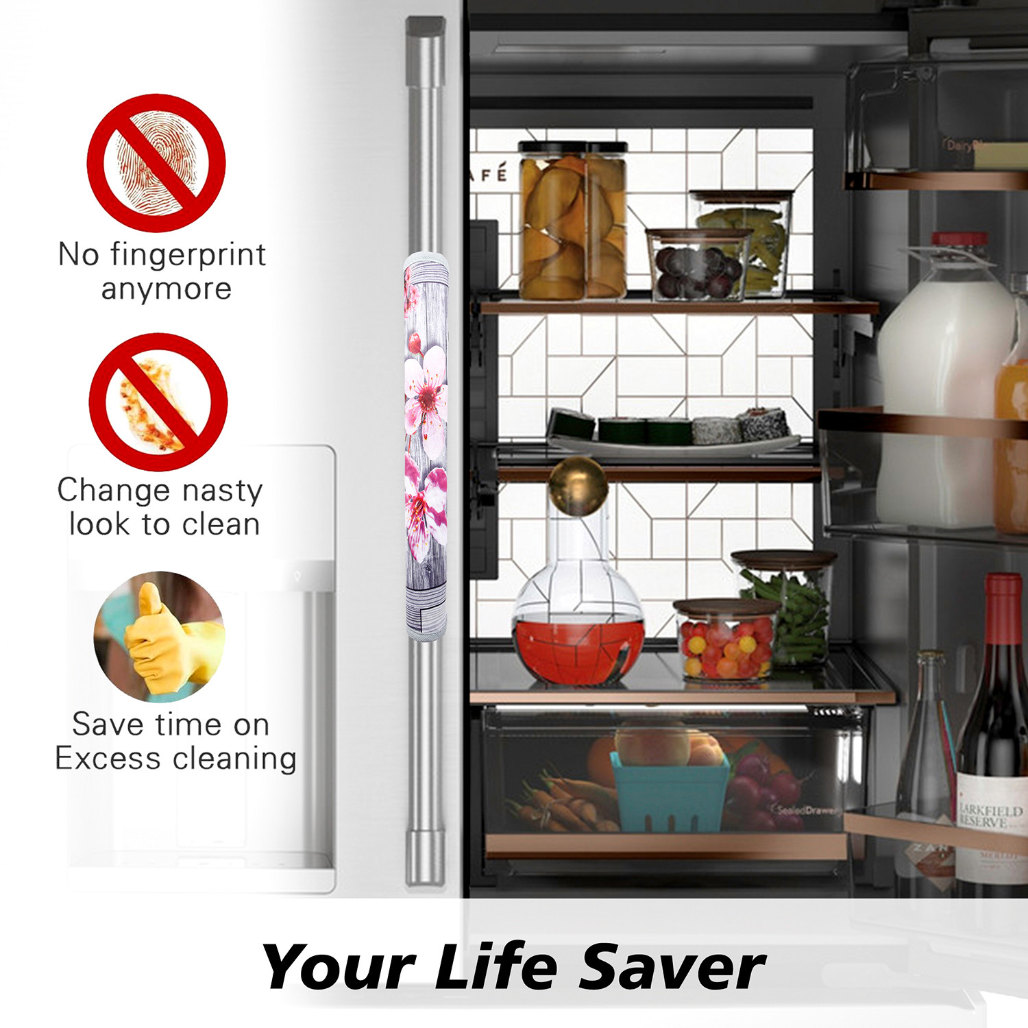 Kuber Industries Fridge Handle Cover  Refrigerator Handle Cover  Fridge Door Handle Protector  Fridge Door Handle Cover  Flower Fridge Handle Cover  2 Piece Set  Gray